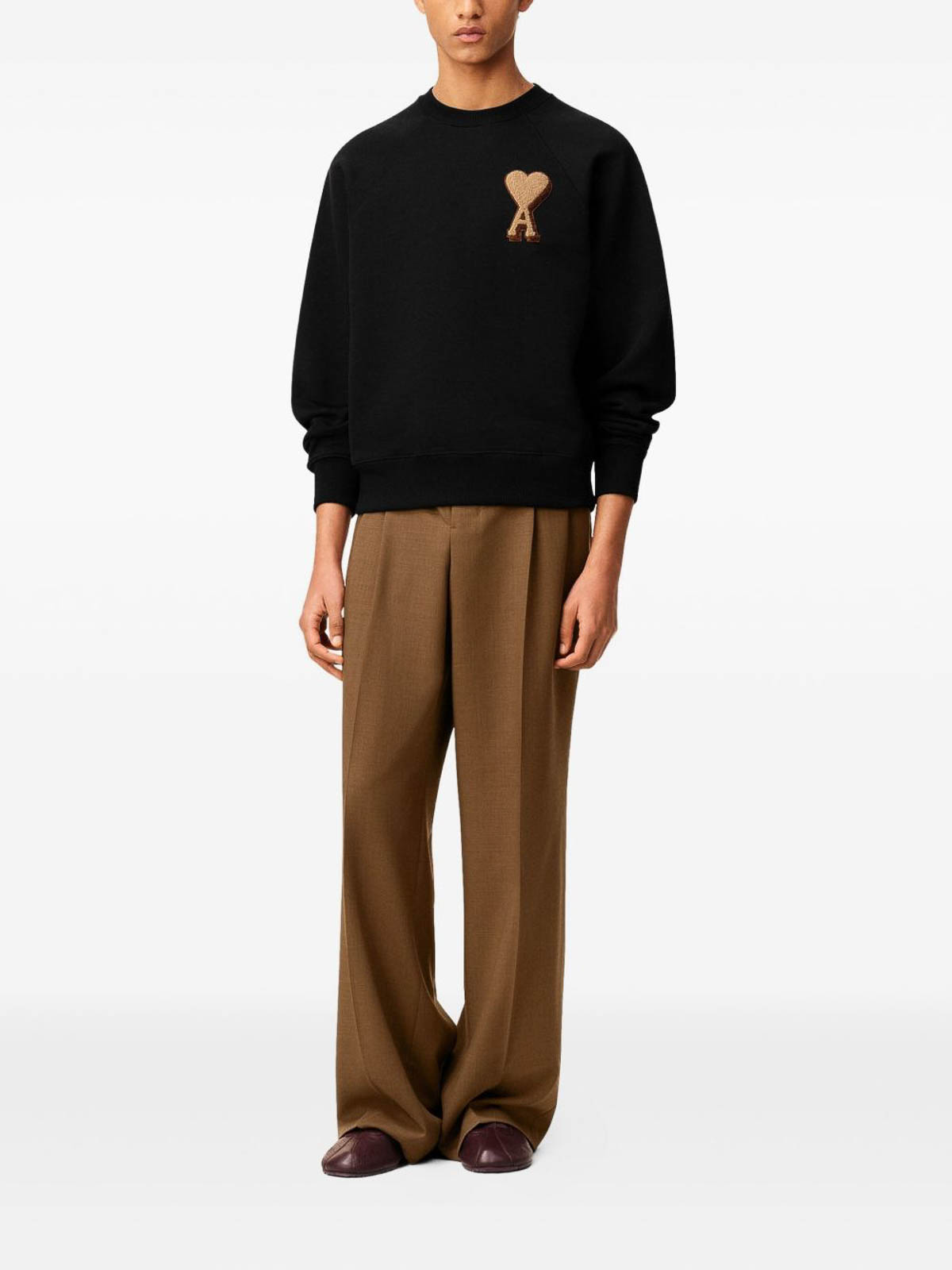 Ami Alexandre Mattiussi Classic Crew Neck Sweatshirt With Iconic Heart Emblem In Black