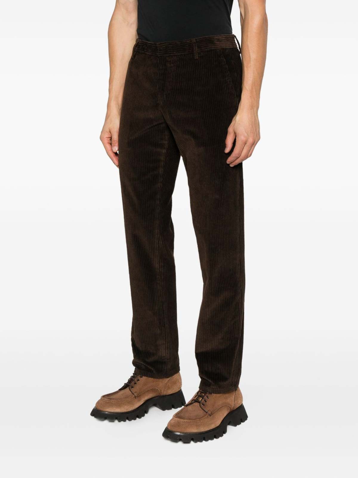 Dondup Corduroy Textured Brown Pants In Brown