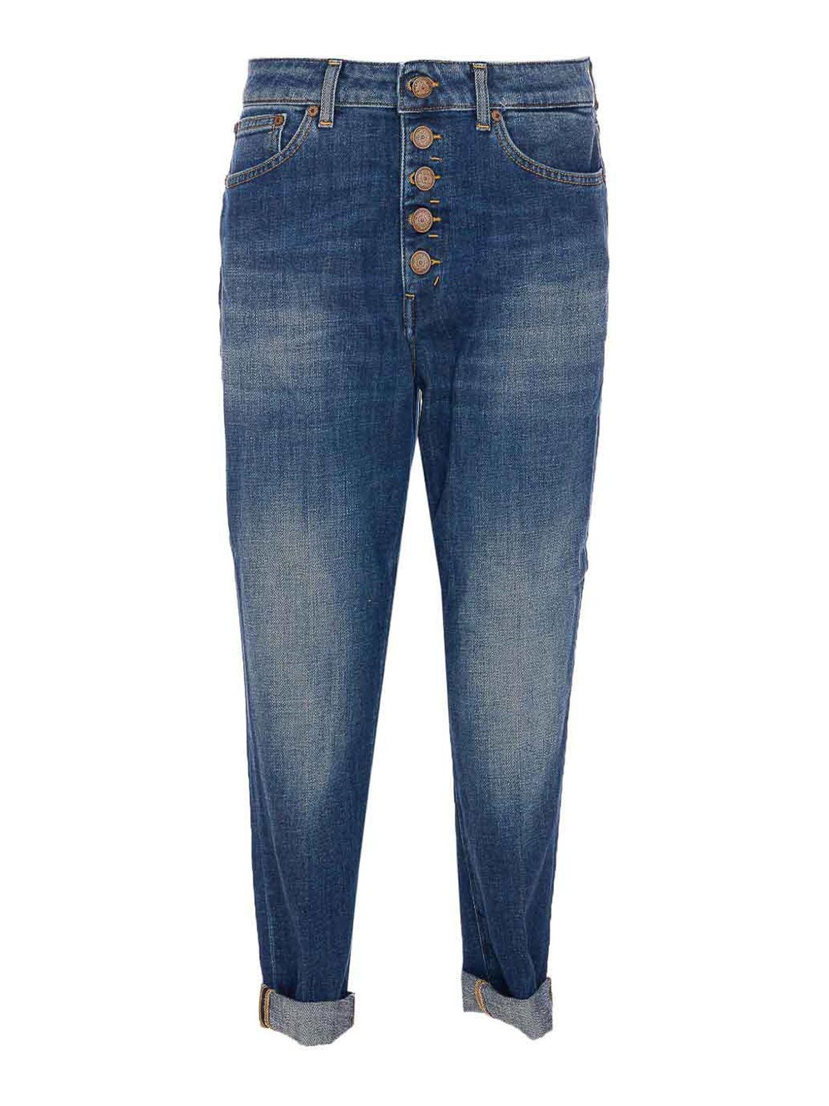 Dondup High-waisted Jeans With Distinctive Button Closure And Rolled Hems In Blue