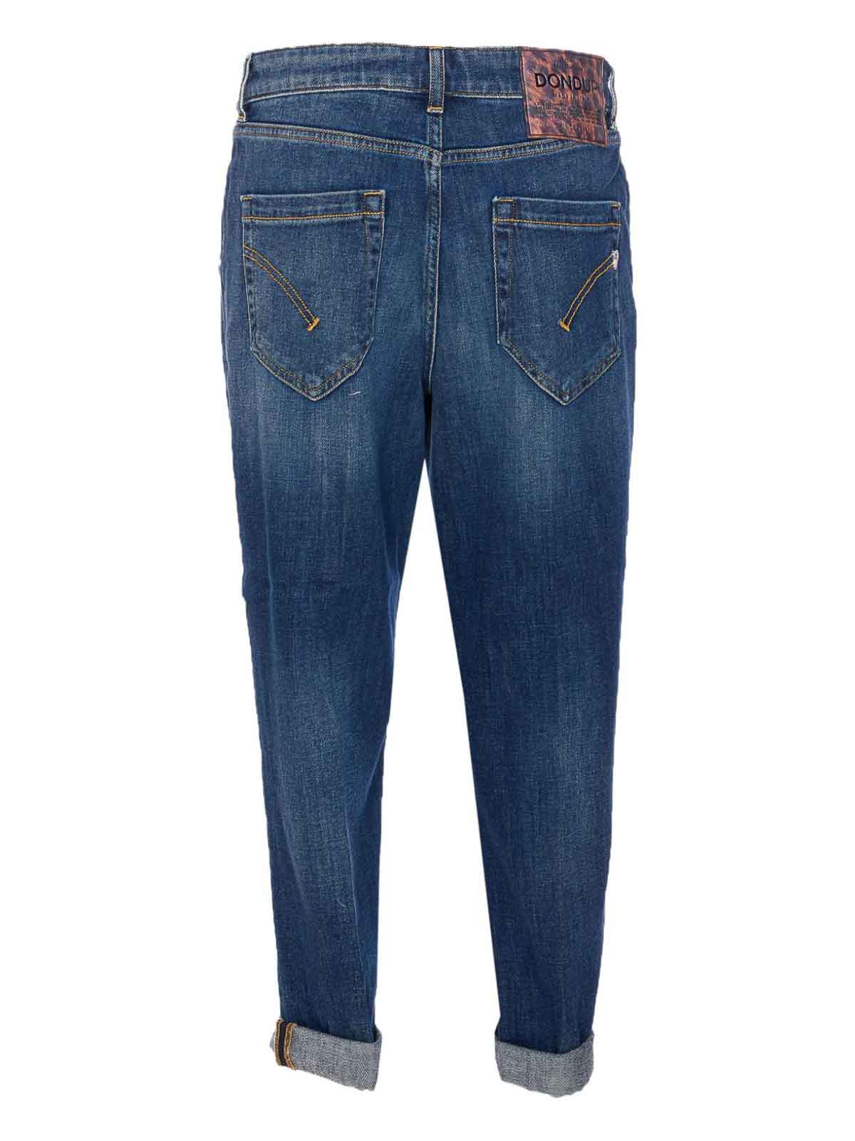 Dondup High-waisted Jeans With Distinctive Button Closure And Rolled Hems In Blue