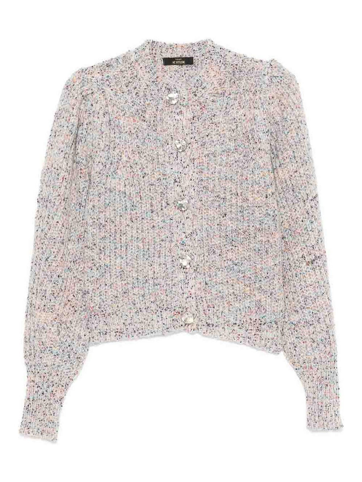 Twinset Twin-set Textured Knit Cropped Sweater With Decorative Buttons In Gray