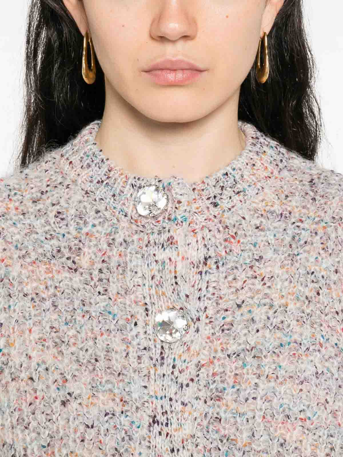 Twinset Twin-set Textured Knit Cropped Sweater With Decorative Buttons In Gray
