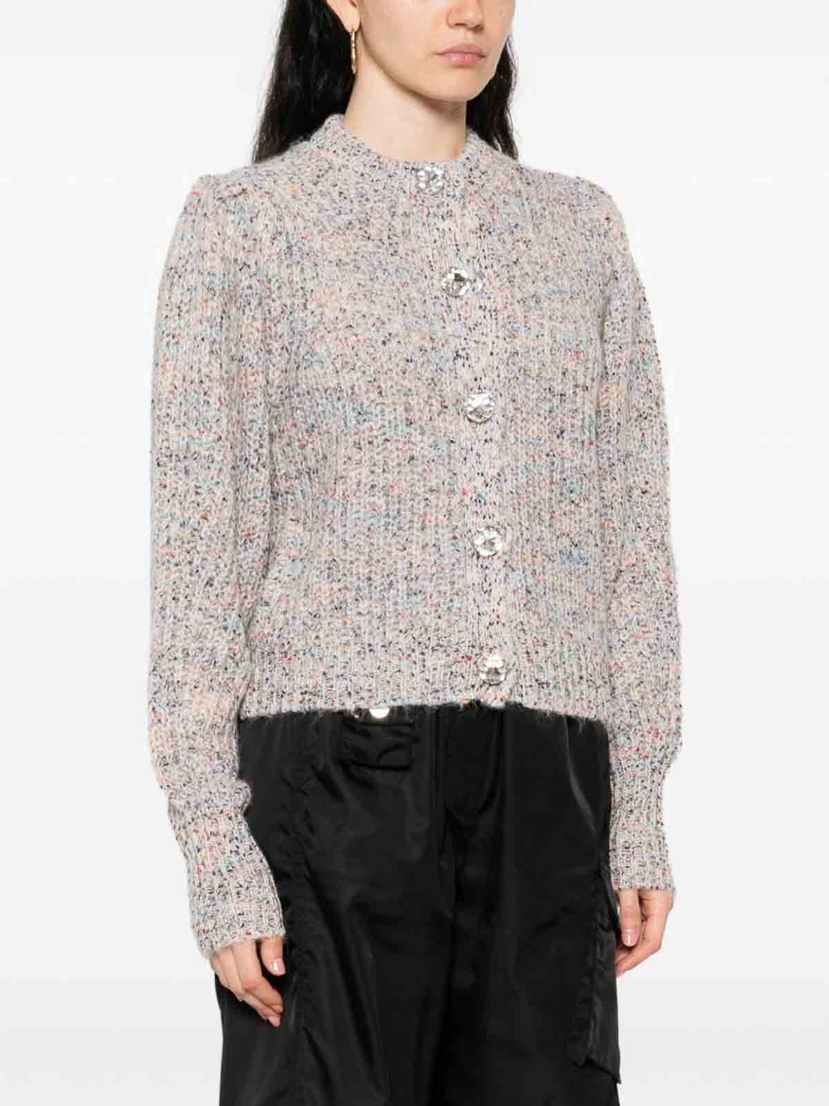 Twinset Twin-set Textured Knit Cropped Sweater With Decorative Buttons In Gray