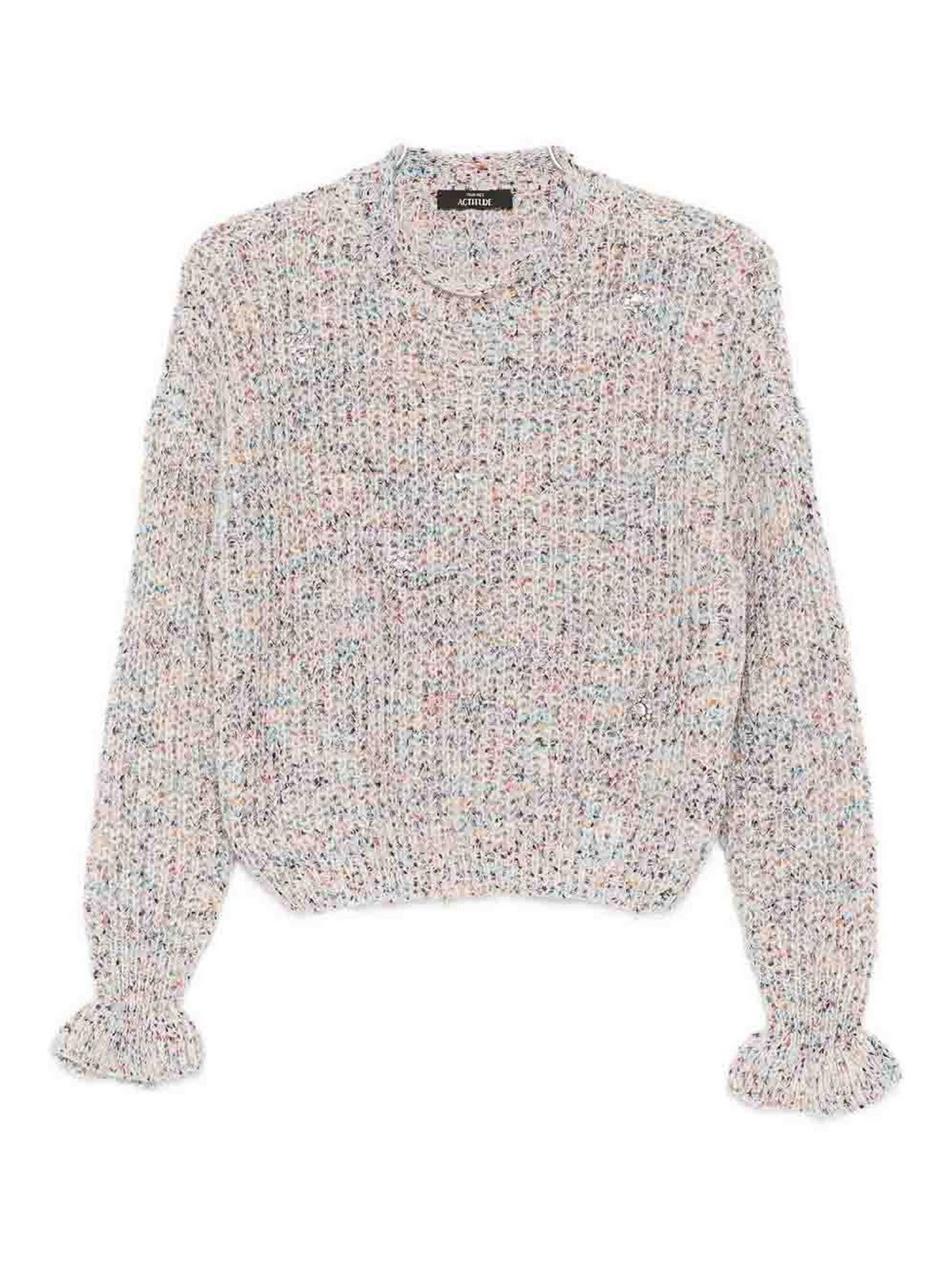Twinset Twin-set Textured Knit Sweater With Ruffled Edges In Gray