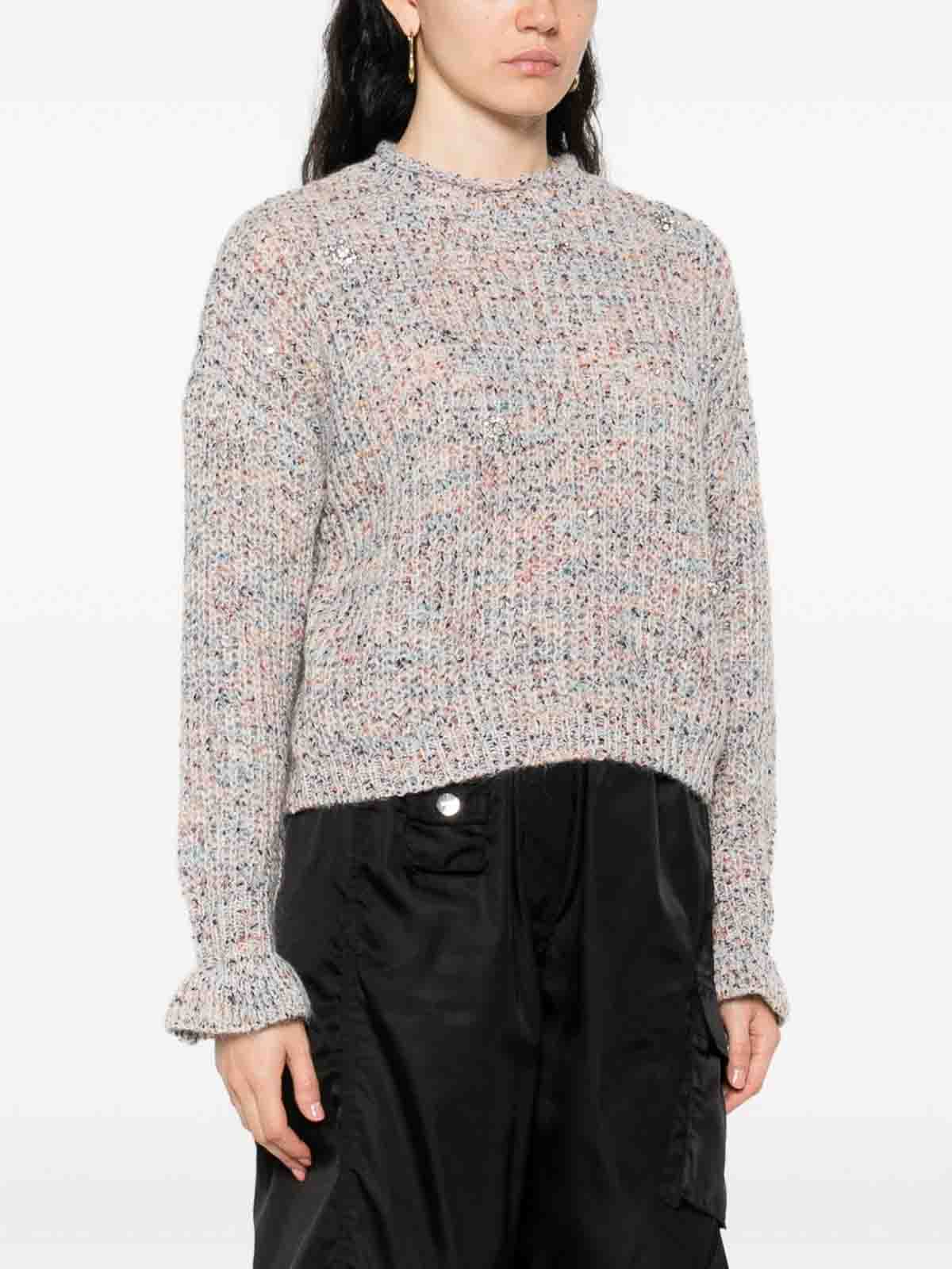Twinset Twin-set Textured Knit Sweater With Ruffled Edges In Gray