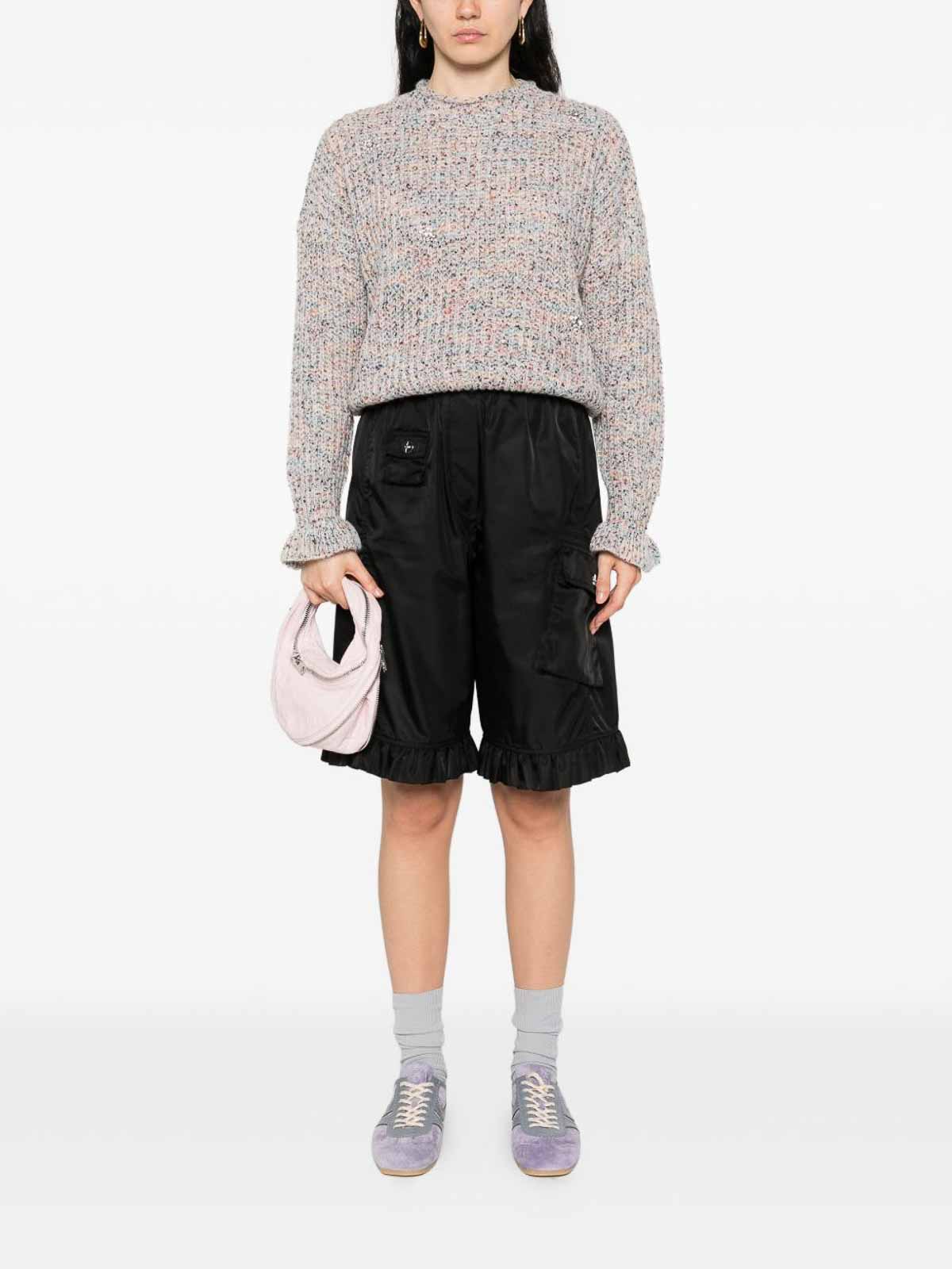 Twinset Twin-set Textured Knit Sweater With Ruffled Edges In Gray
