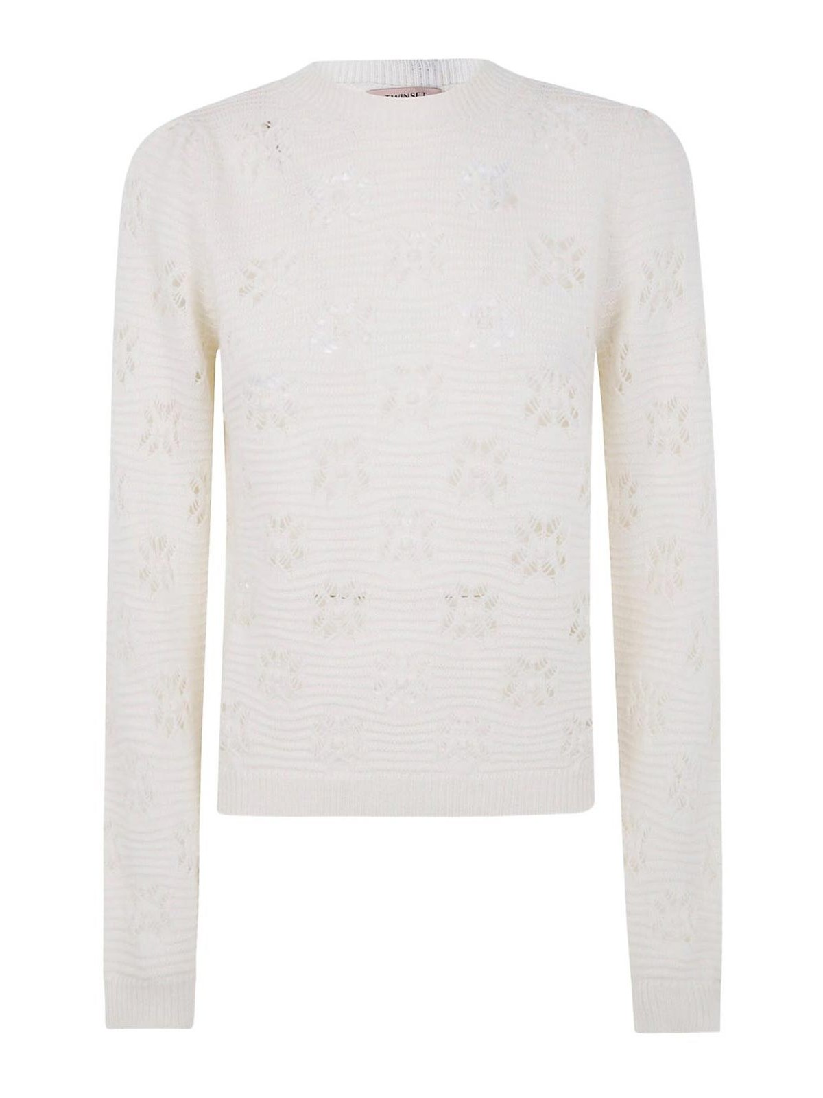 Twinset Openwork Floral Pattern Knit Sweater In Gray