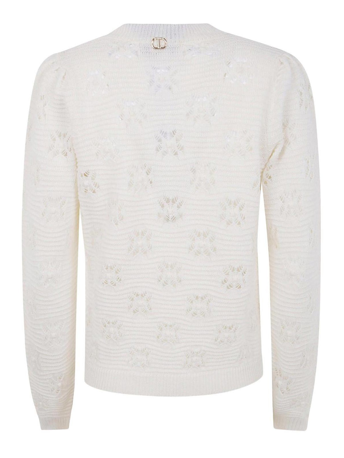 Twinset Openwork Floral Pattern Knit Sweater In Gray