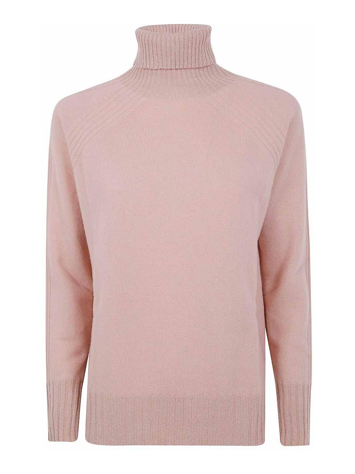 Twinset Twin-set Dusty Pink Turtleneck Sweater With Raglan Sleeves In Pink