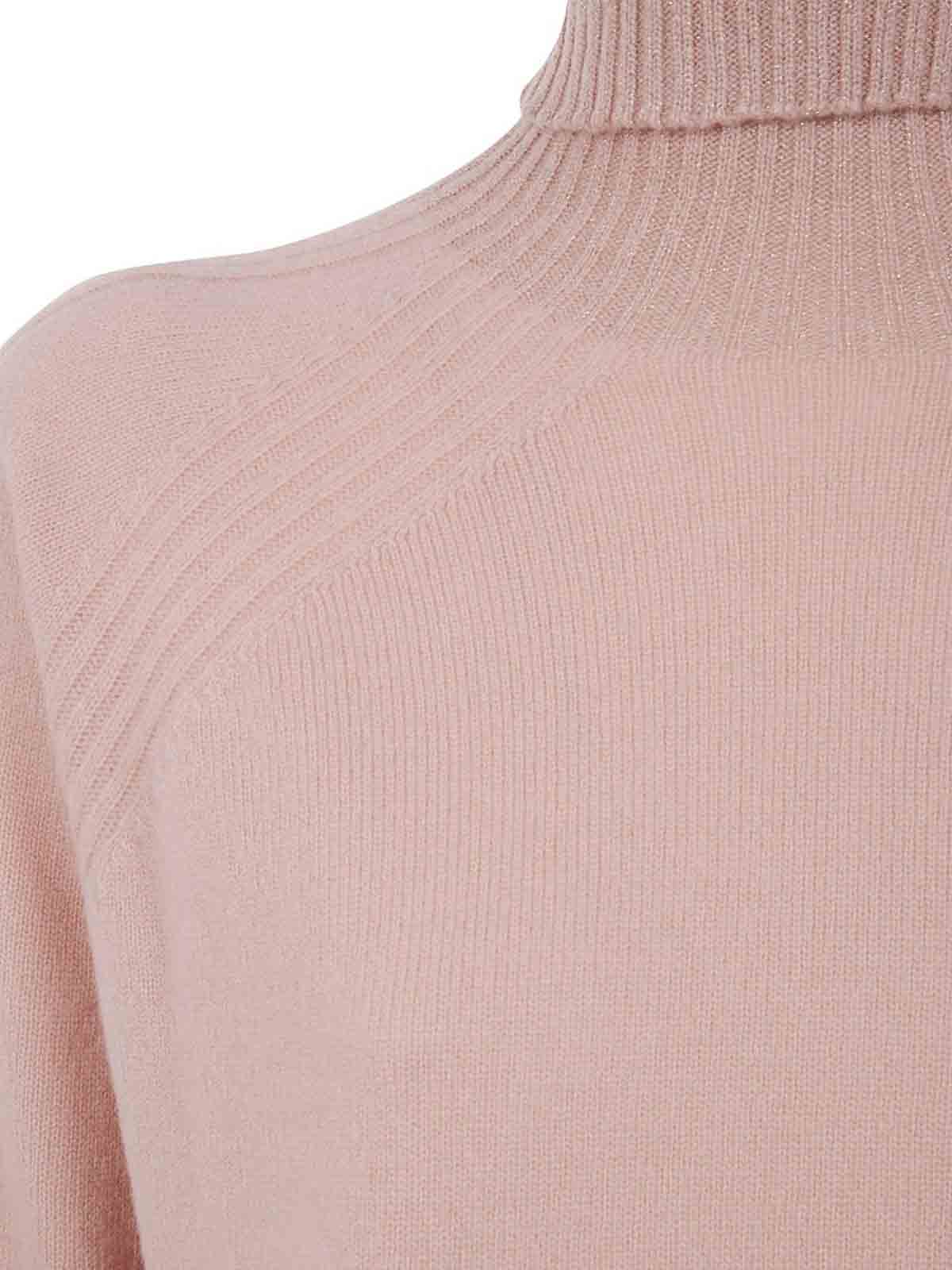 Twinset Twin-set Dusty Pink Turtleneck Sweater With Raglan Sleeves In Pink