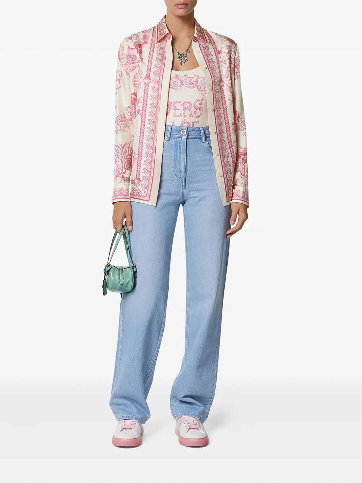 Versace Underwater Barocco Long-sleeved Shirt In Pink