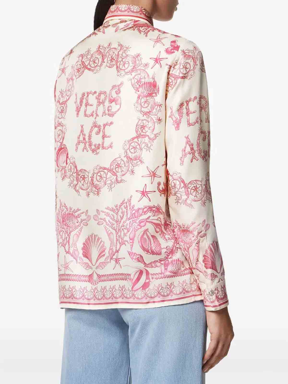 Versace Underwater Barocco Long-sleeved Shirt In Pink