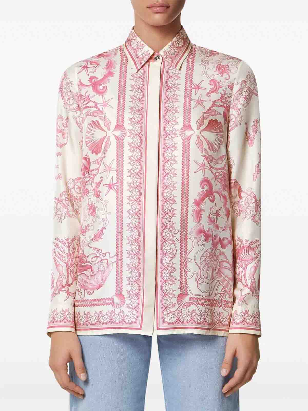 Versace Underwater Barocco Long-sleeved Shirt In Pink