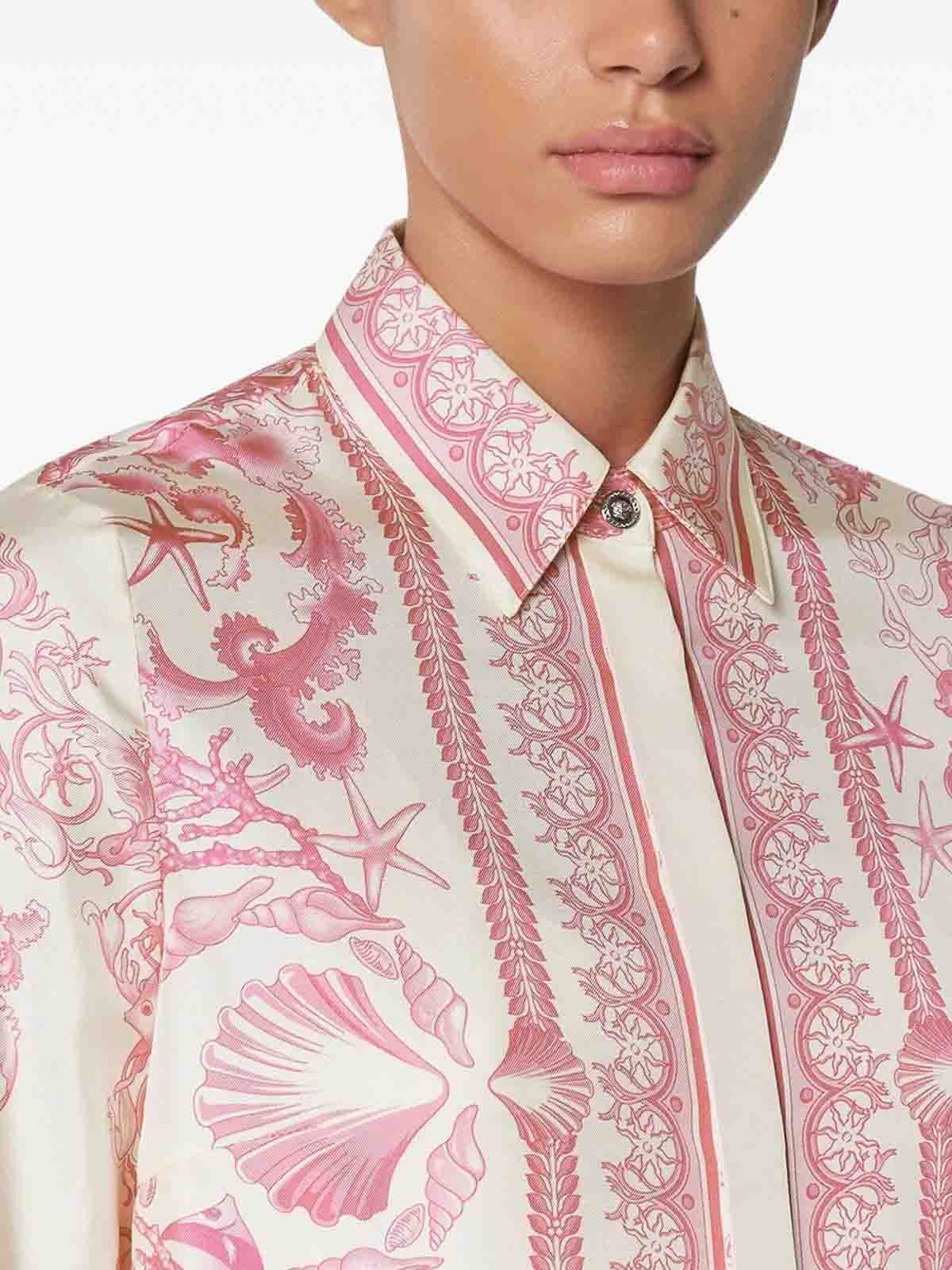 Versace Underwater Barocco Long-sleeved Shirt In Pink