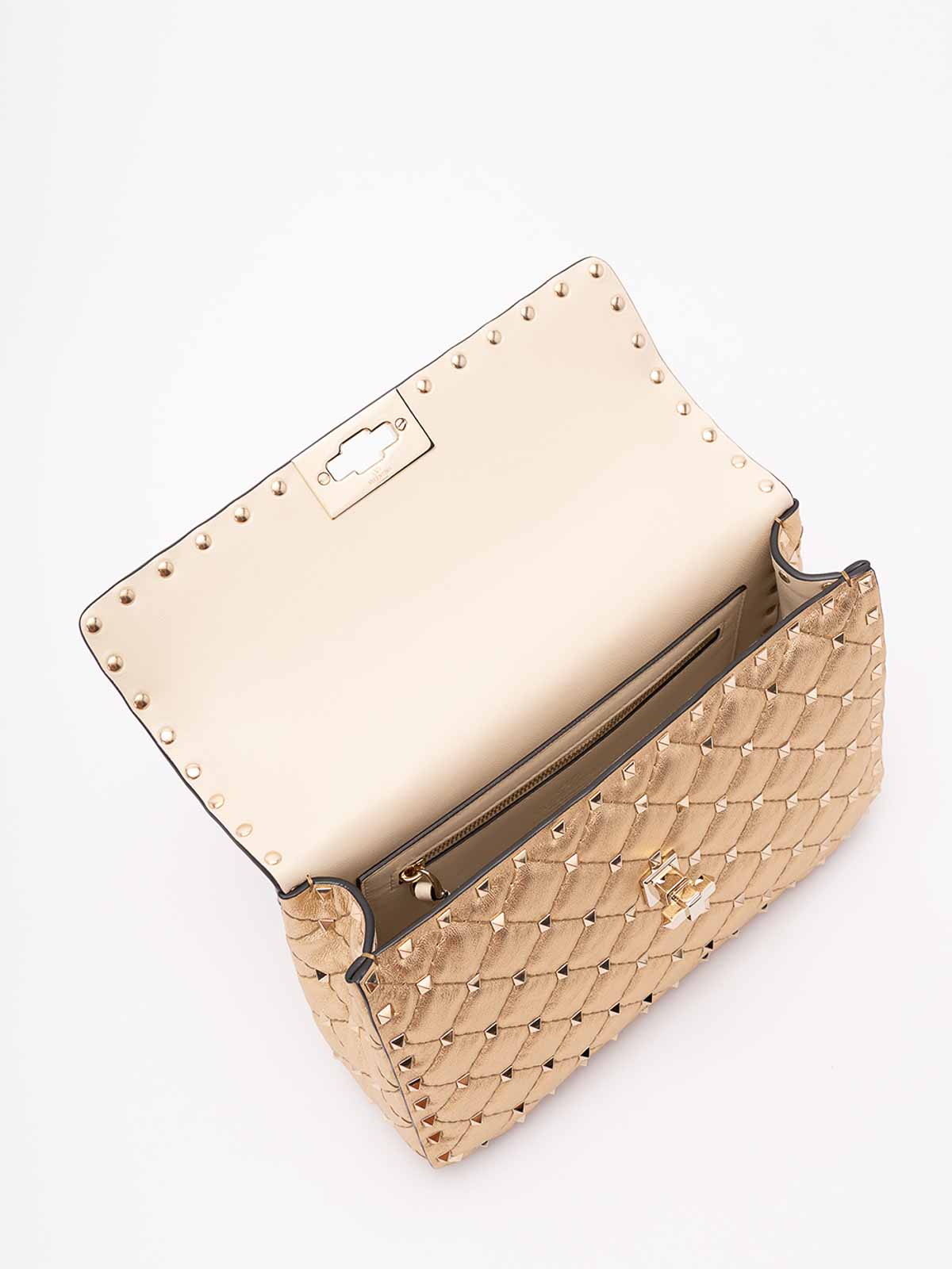 Valentino `rockstud Spike` Medium Shoulder Bag In Sand