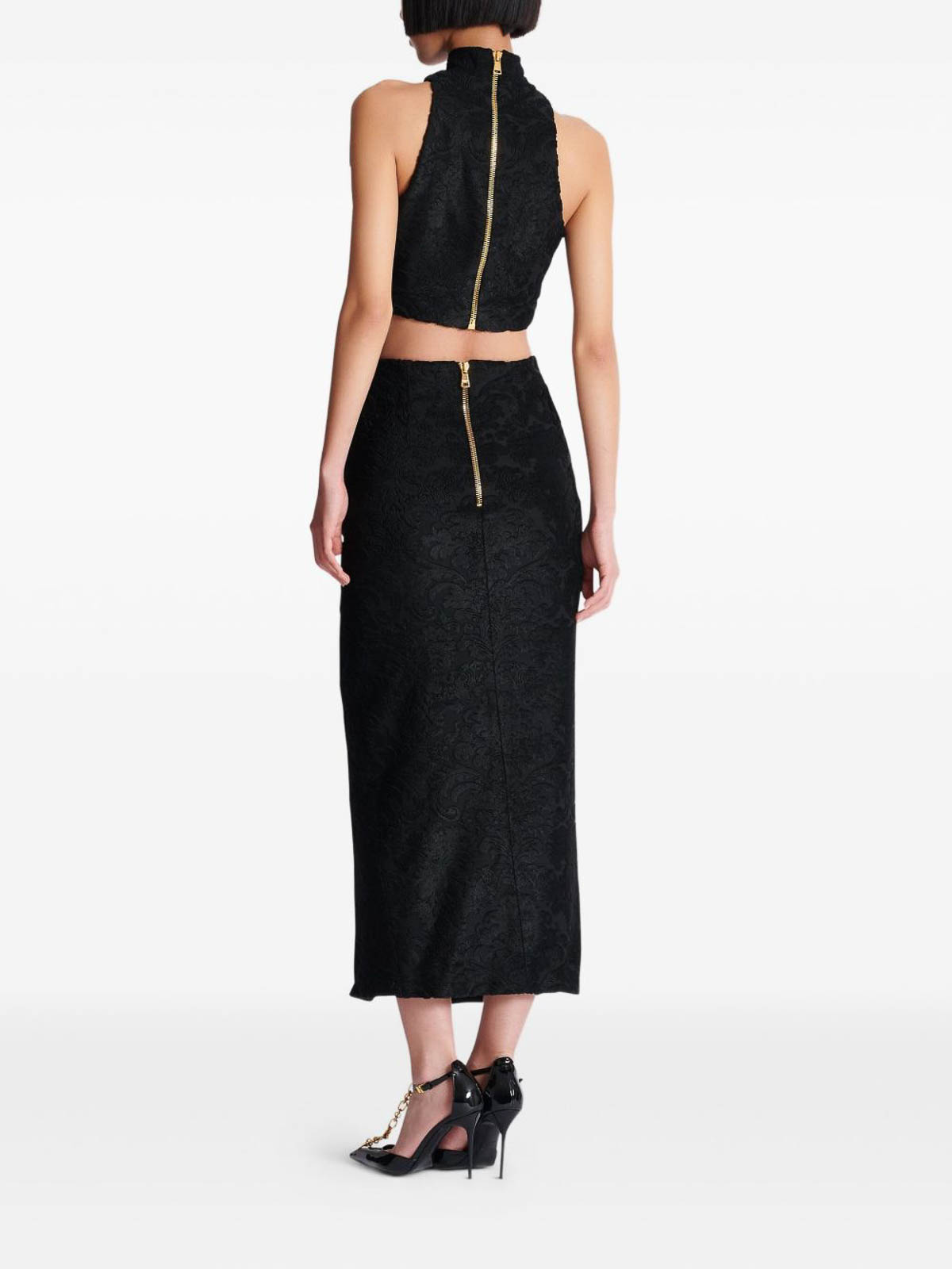 Balmain Buttoned High Waist Skirt With Slit Detail In Black