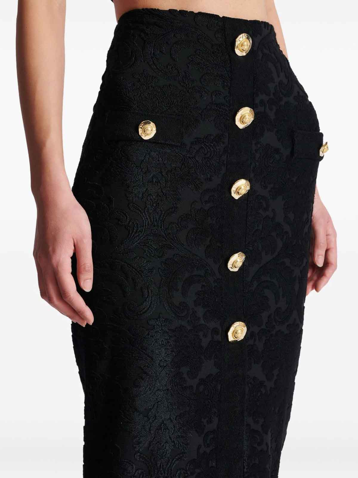 Balmain Buttoned High Waist Skirt With Slit Detail In Black
