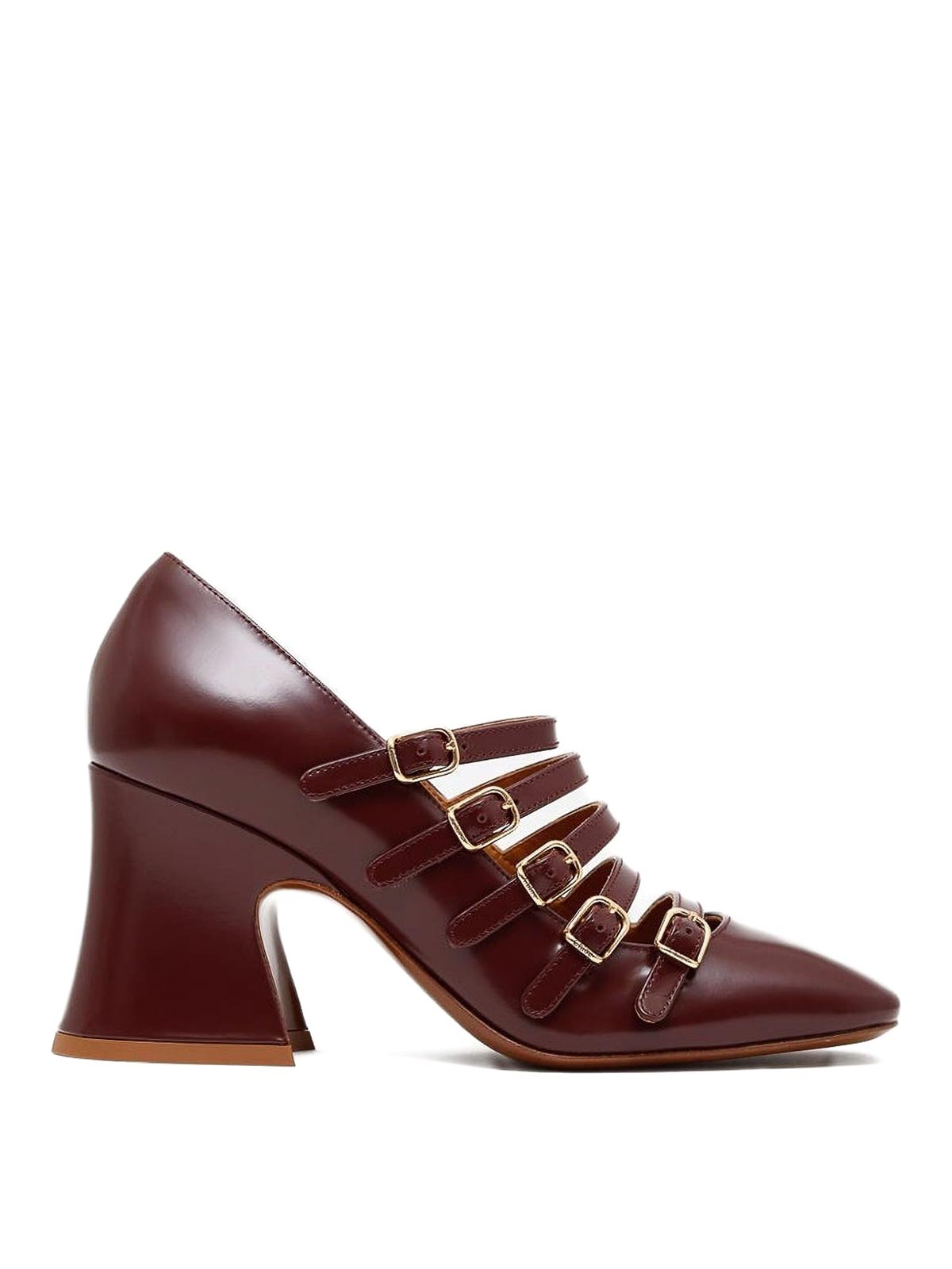 Chloé Janis Buckle Strap Pumps With 80mm Heel In Burgundy