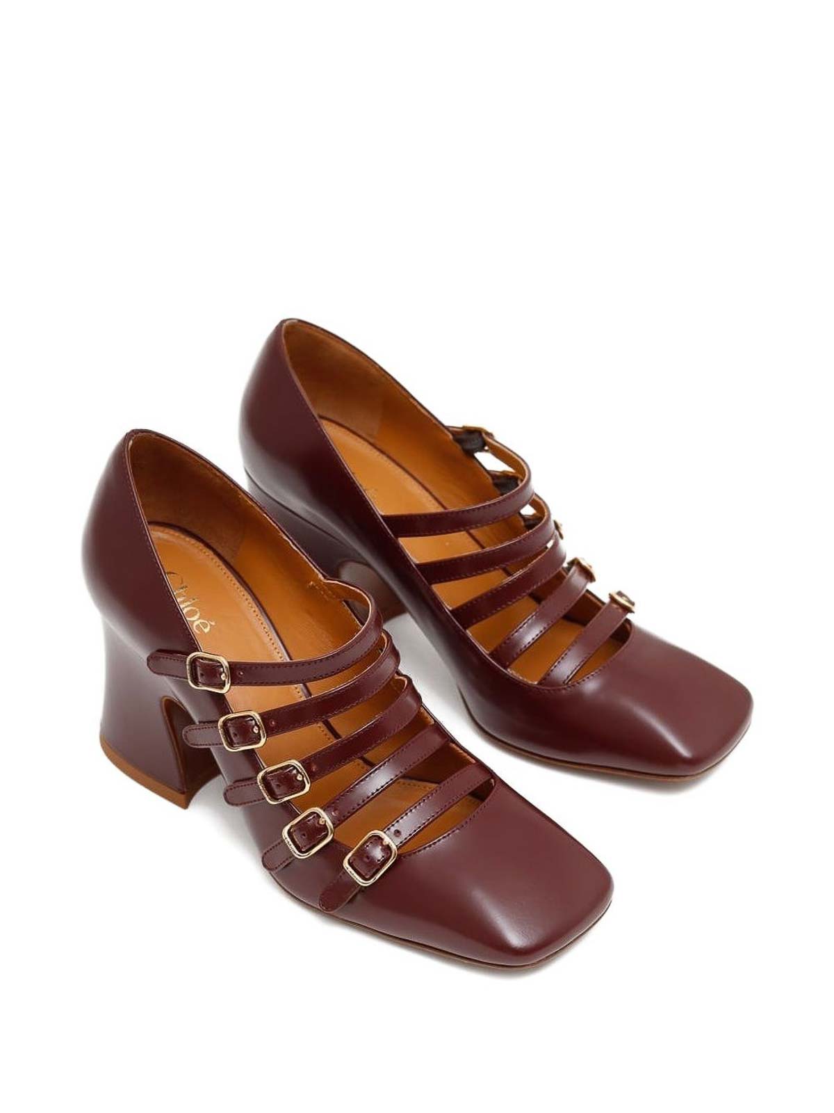 Chloé Janis Buckle Strap Pumps With 80mm Heel In Burgundy