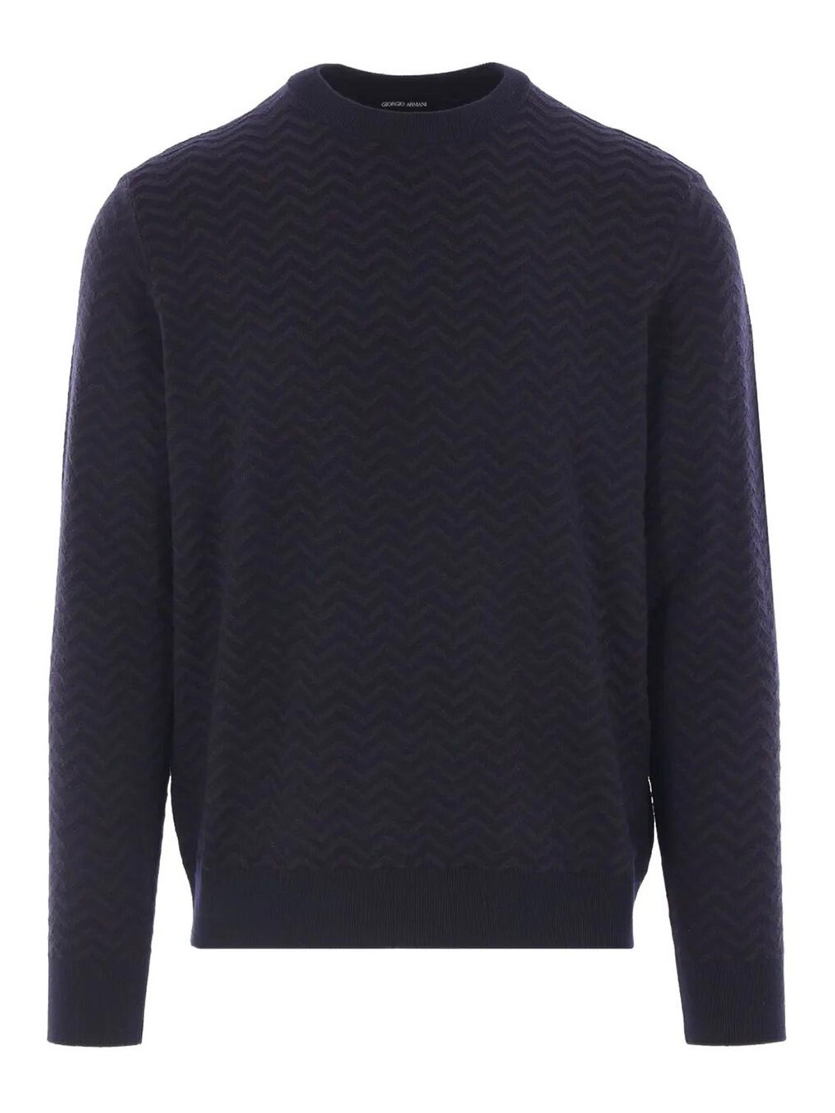 Giorgio Armani Crewneck Sweater In Virgin Wool Chevron Vanis In Black