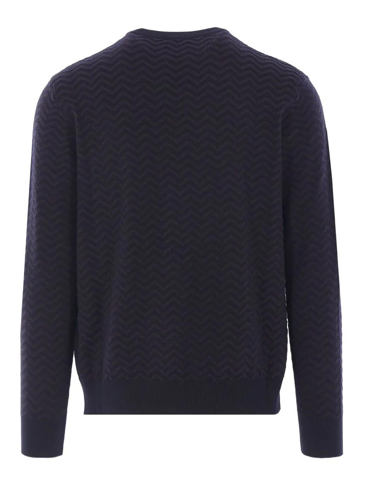 Giorgio Armani Crewneck Sweater In Virgin Wool Chevron Vanis In Black
