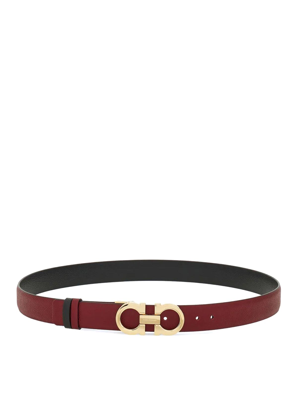 Ferragamo Reversible Belt With Gold-tone Buckle Hooks In Burgundy