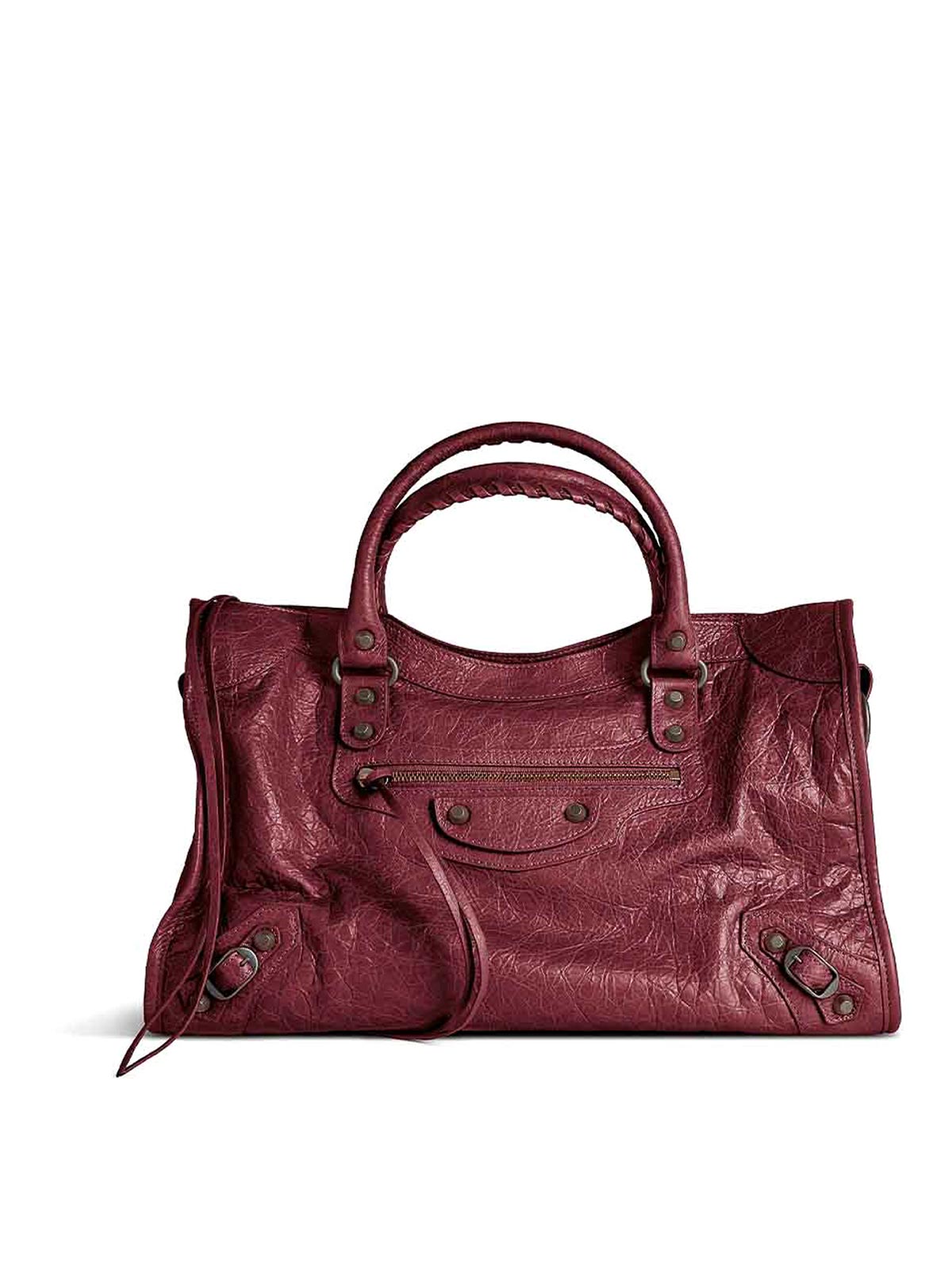 Balenciaga Le City Medium Bag In Arena Lambskin In Burgundy