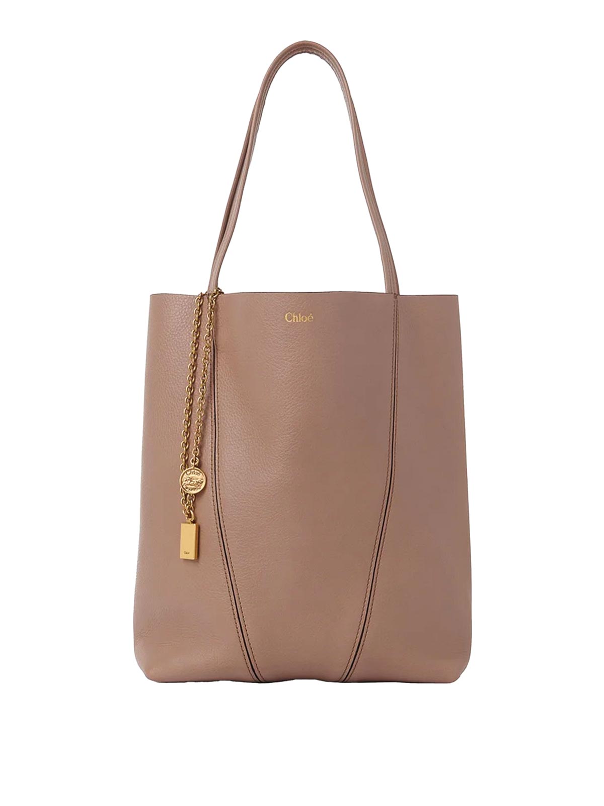 Chloé Spin Tote Bag In Grained Leather In Sand