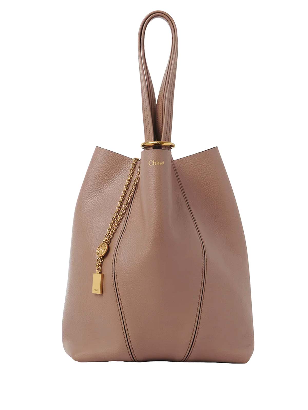 Chloé Spin Tote Bag In Grained Leather In Sand