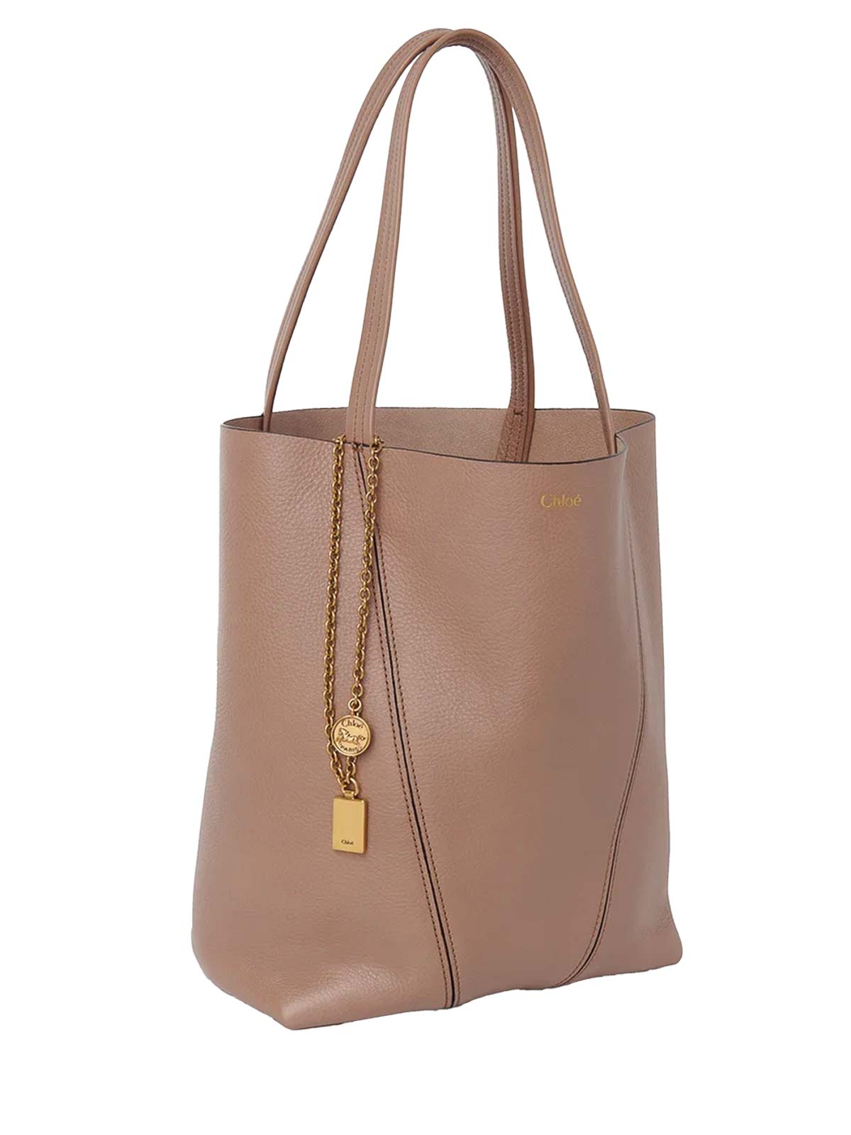 Chloé Spin Tote Bag In Grained Leather In Sand