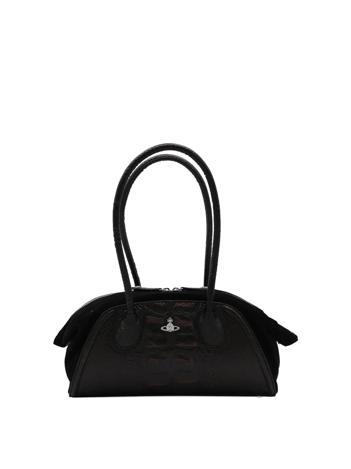 Vivienne Westwood Two-tone Leather And Suede Small Shirley Shoulder Bag In Black