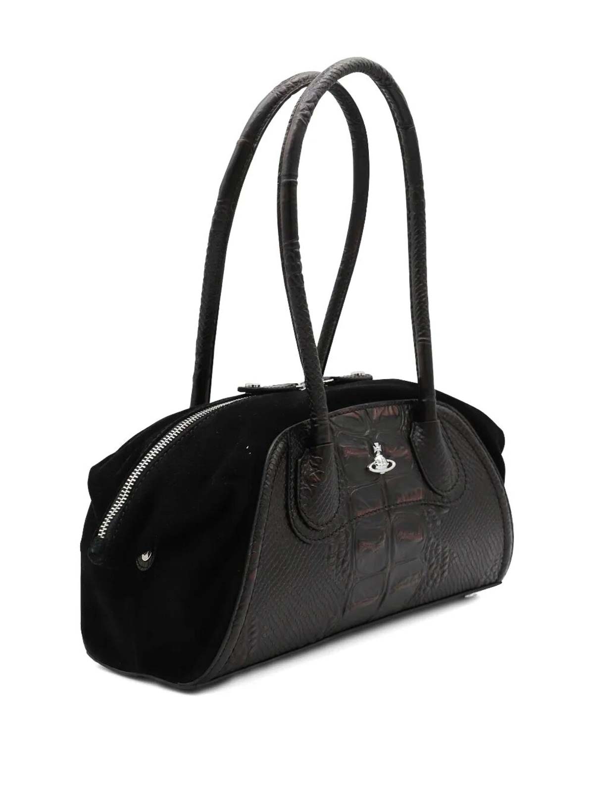 Vivienne Westwood Two-tone Leather And Suede Small Shirley Shoulder Bag In Black