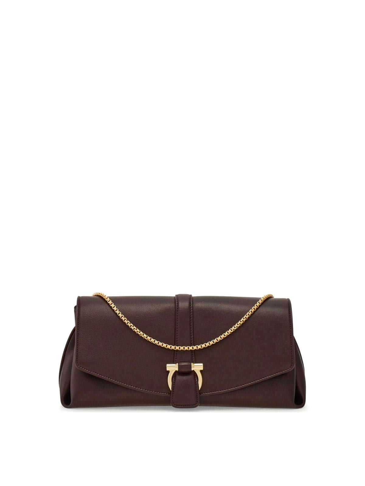 Ferragamo Shoulder Bag With Chain Strap And Gold-tone Hardware In Brown