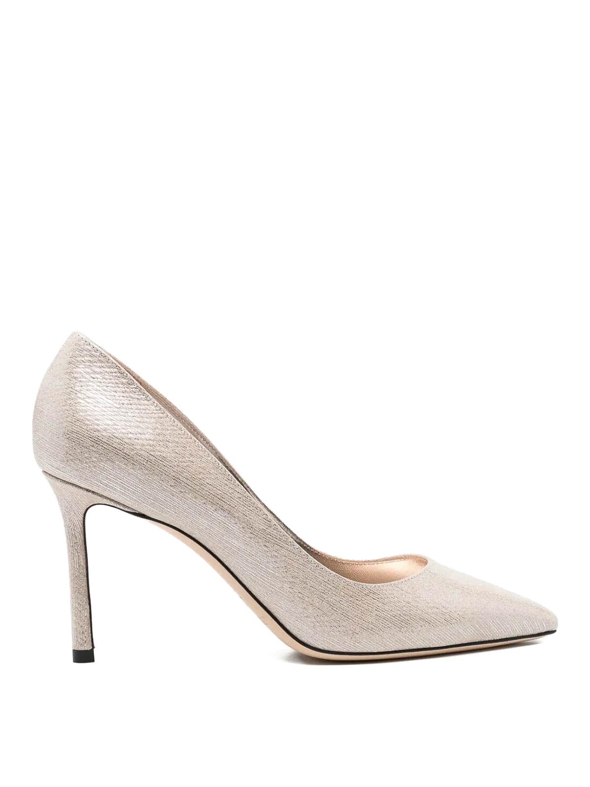 Jimmy Choo Romy 85 Pumps In Lam Fabric In Silver