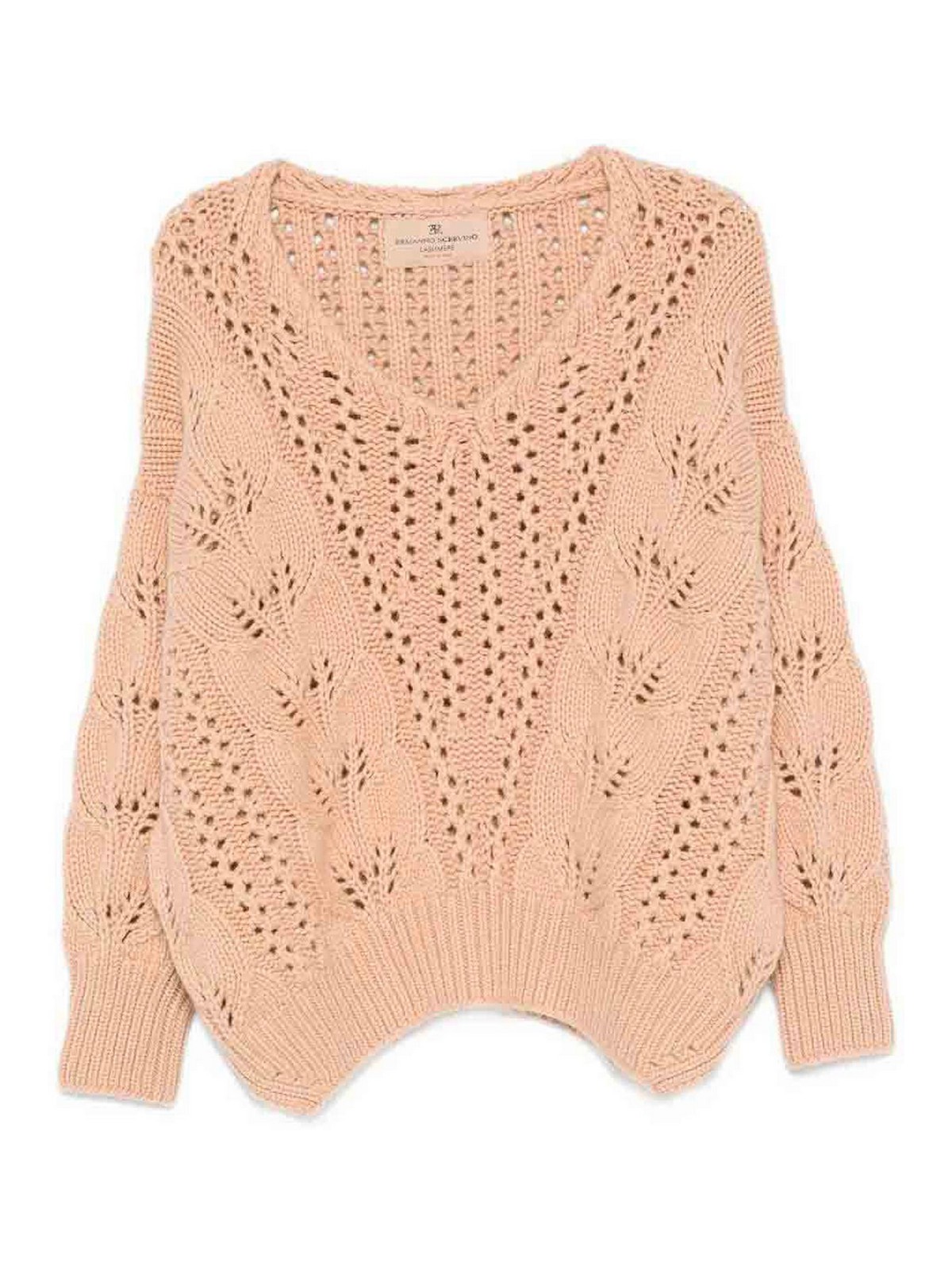Ermanno Scervino Long Sleeve V-neck Sweater In Neutral