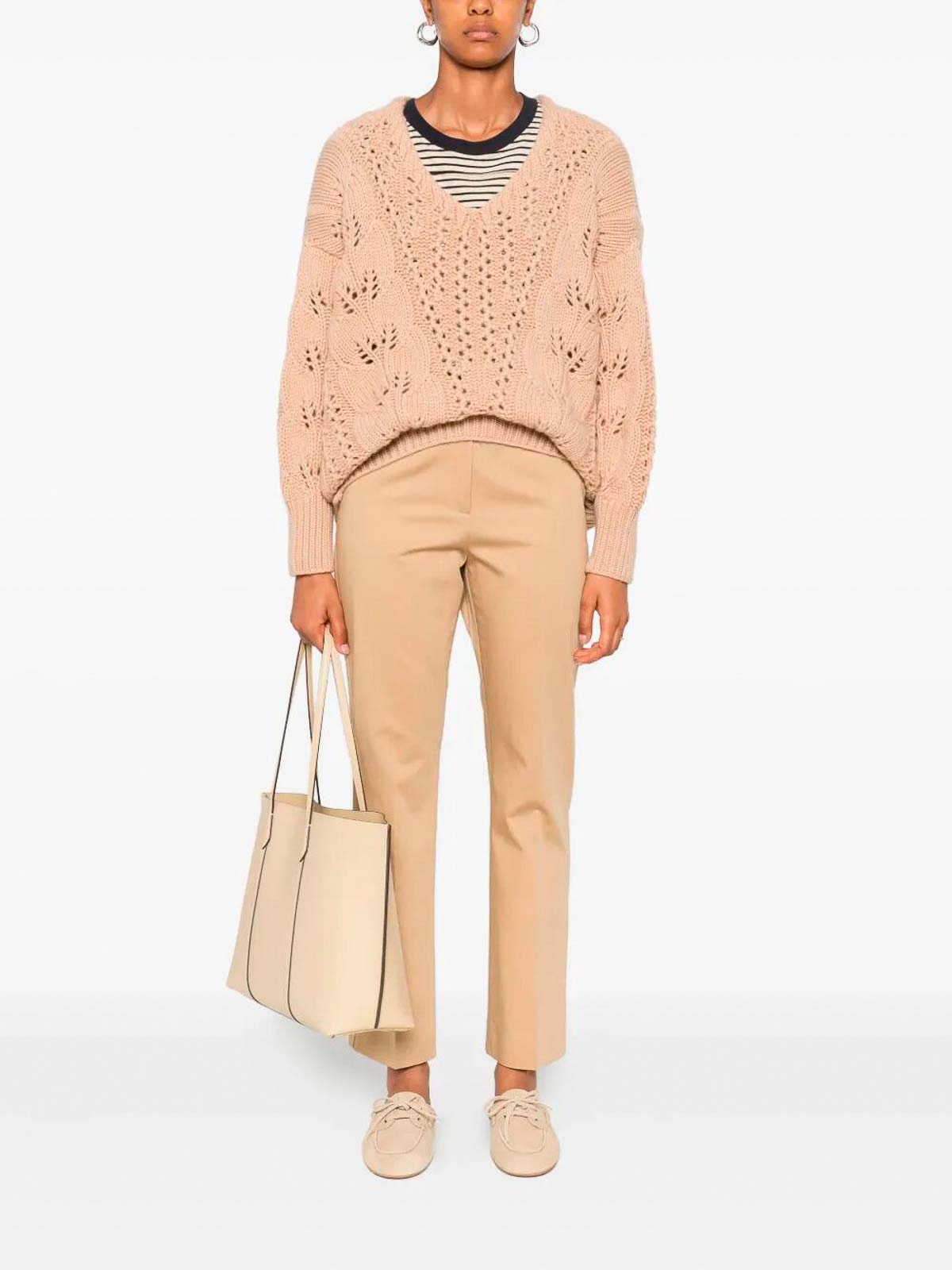 Ermanno Scervino Long Sleeve V-neck Sweater In Neutral