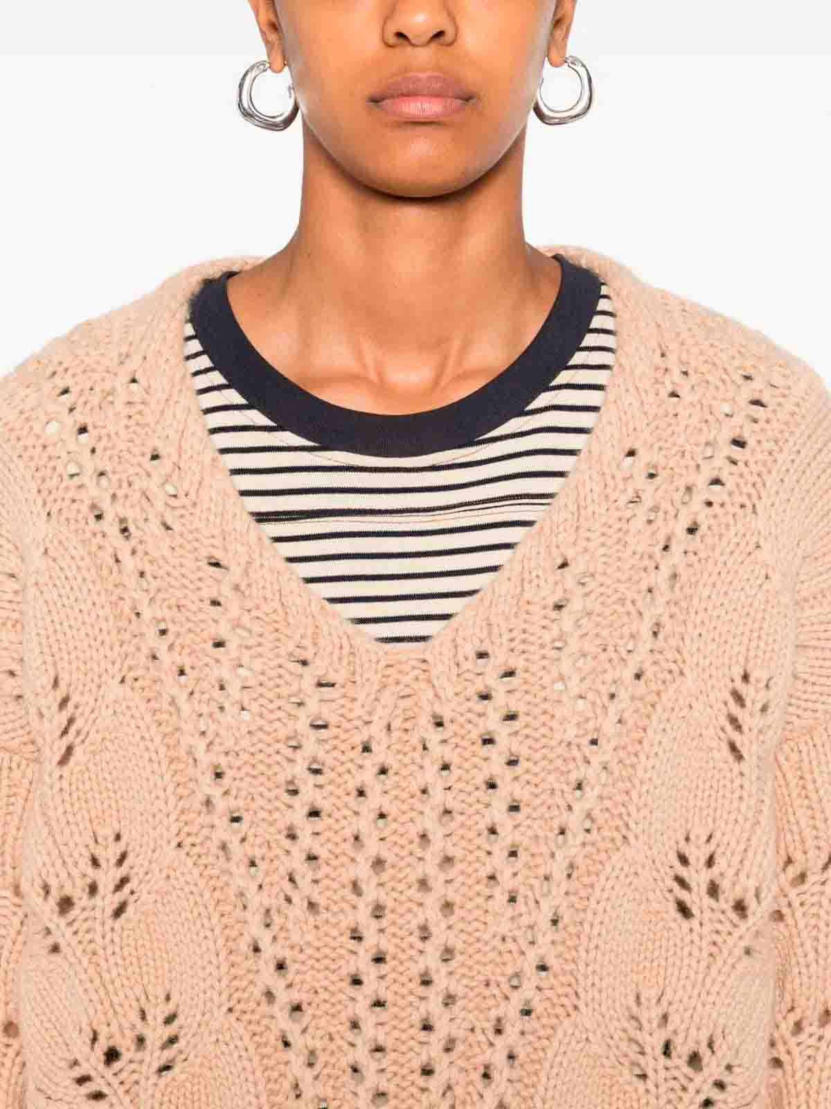 Ermanno Scervino Long Sleeve V-neck Sweater In Neutral