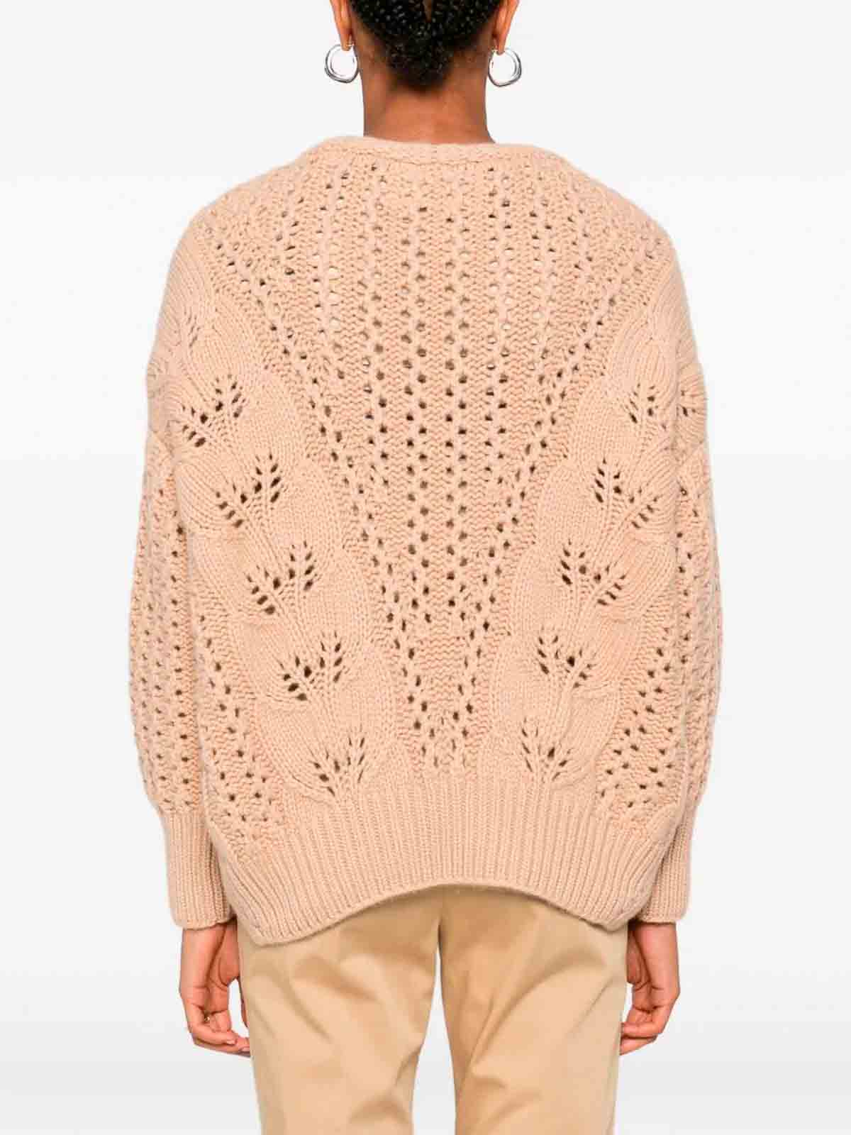 Ermanno Scervino Long Sleeve V-neck Sweater In Neutral