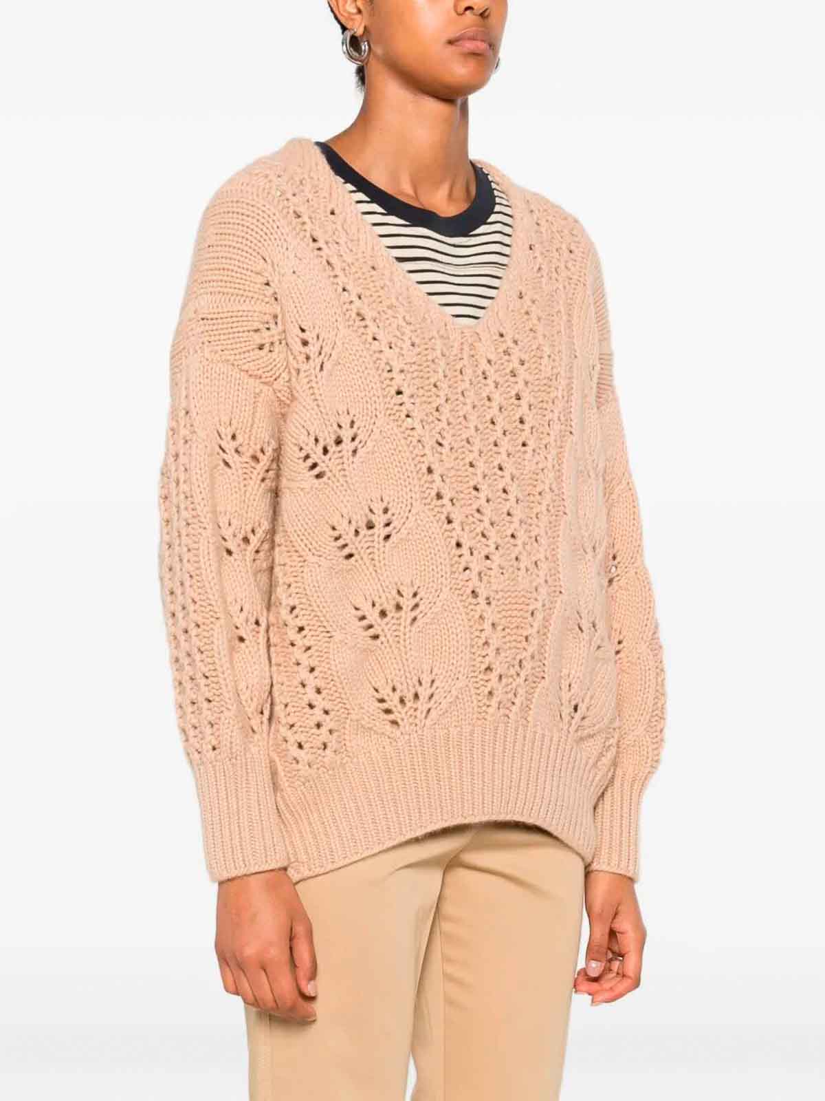 Ermanno Scervino Long Sleeve V-neck Sweater In Neutral