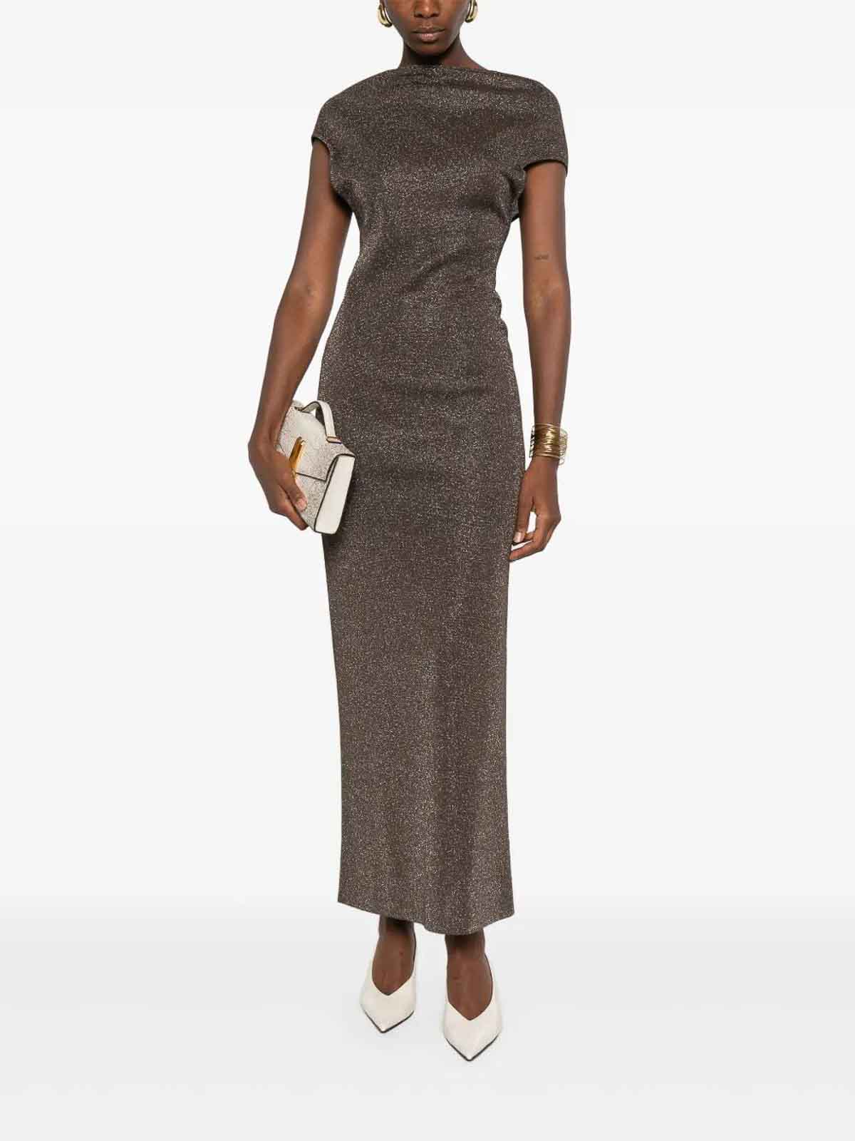 Max Mara Open Back Maxi Dress With Knot Detail In Brown