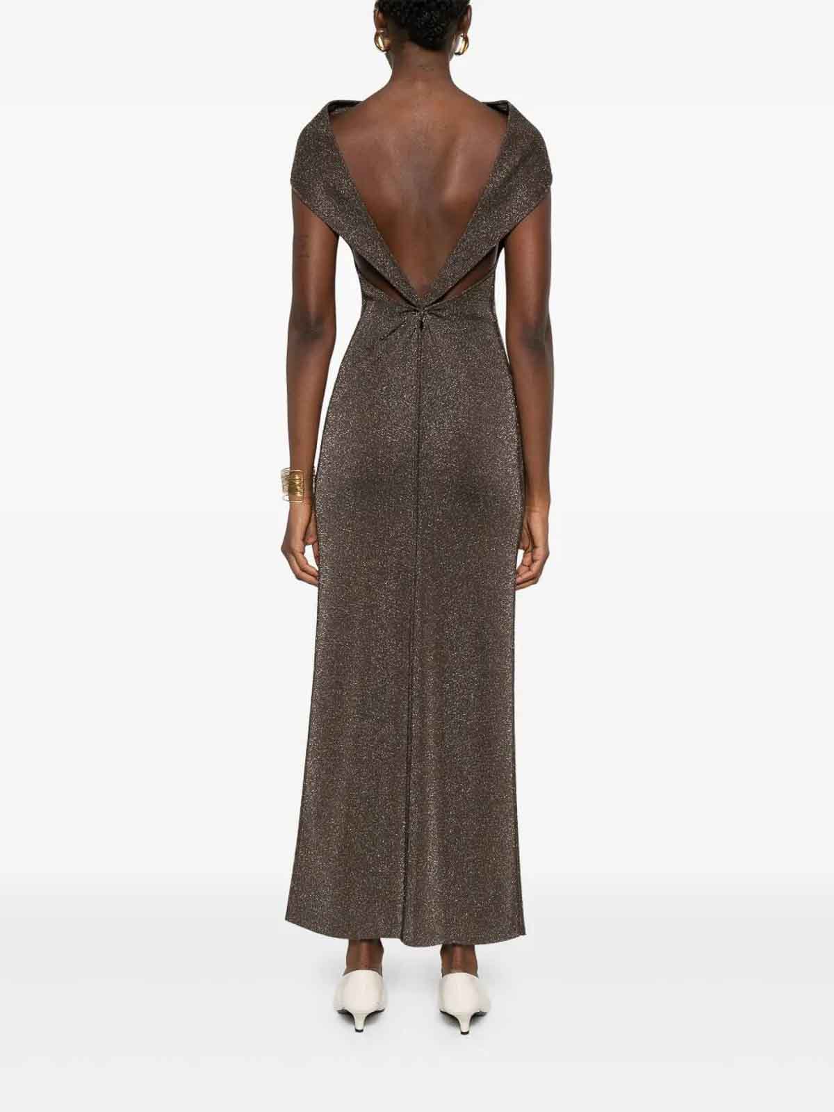 Max Mara Open Back Maxi Dress With Knot Detail In Brown