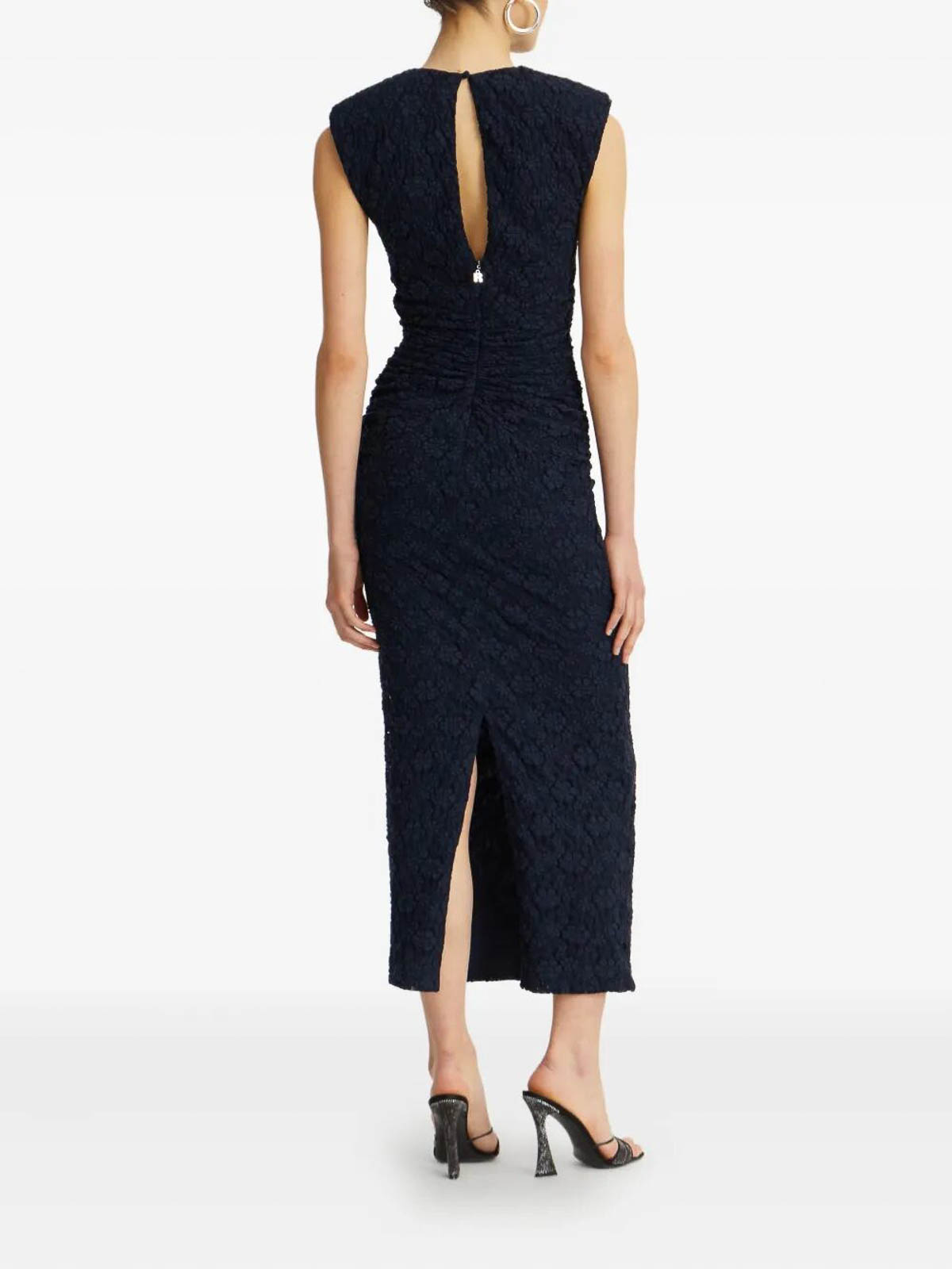 Rotate Birger Christensen Long Sleeveless Fitted Midi Dress With Textured Detailing In Blue