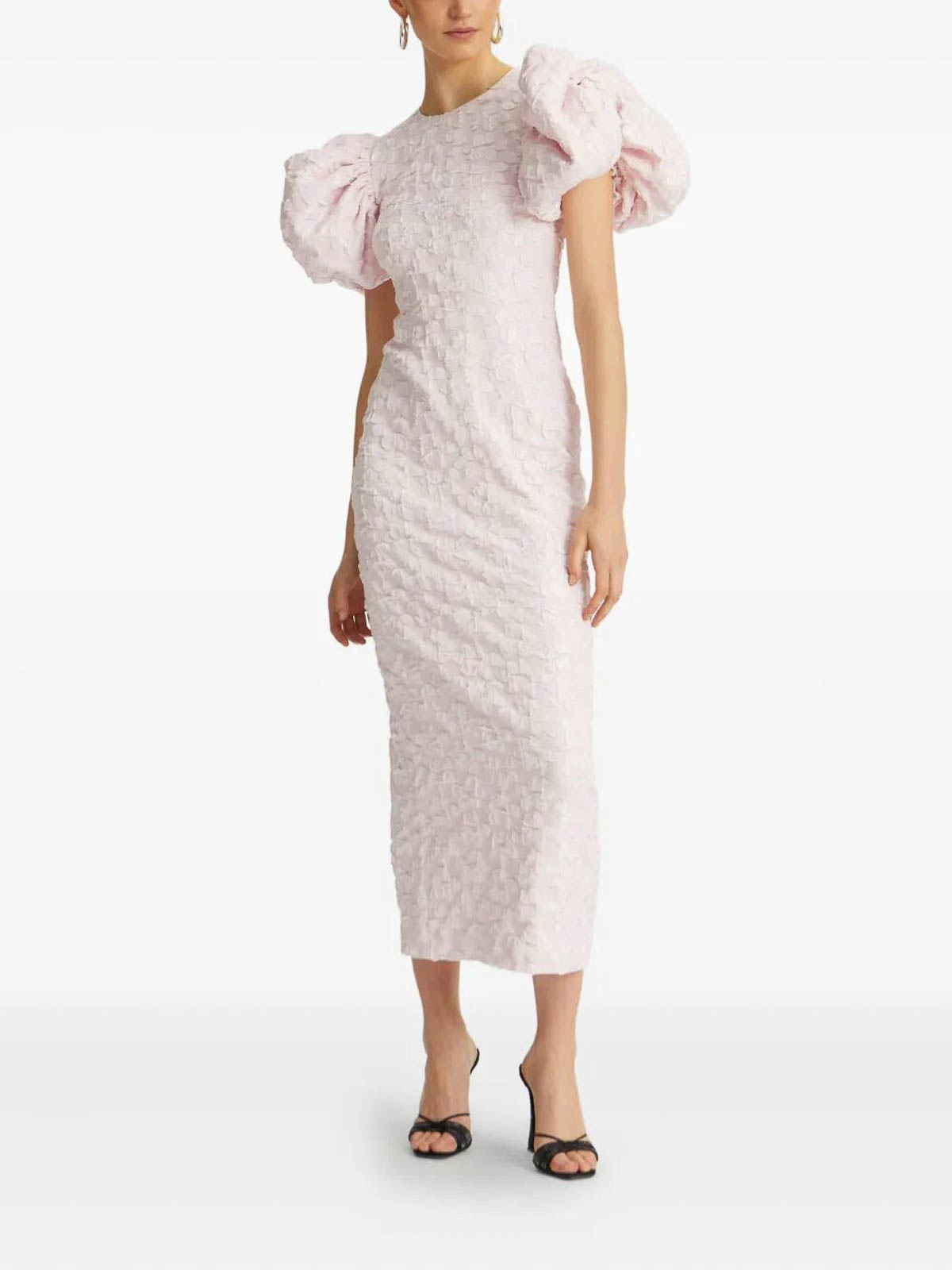 Rotate Birger Christensen Jacquard Midi Puffy Dress In Pink