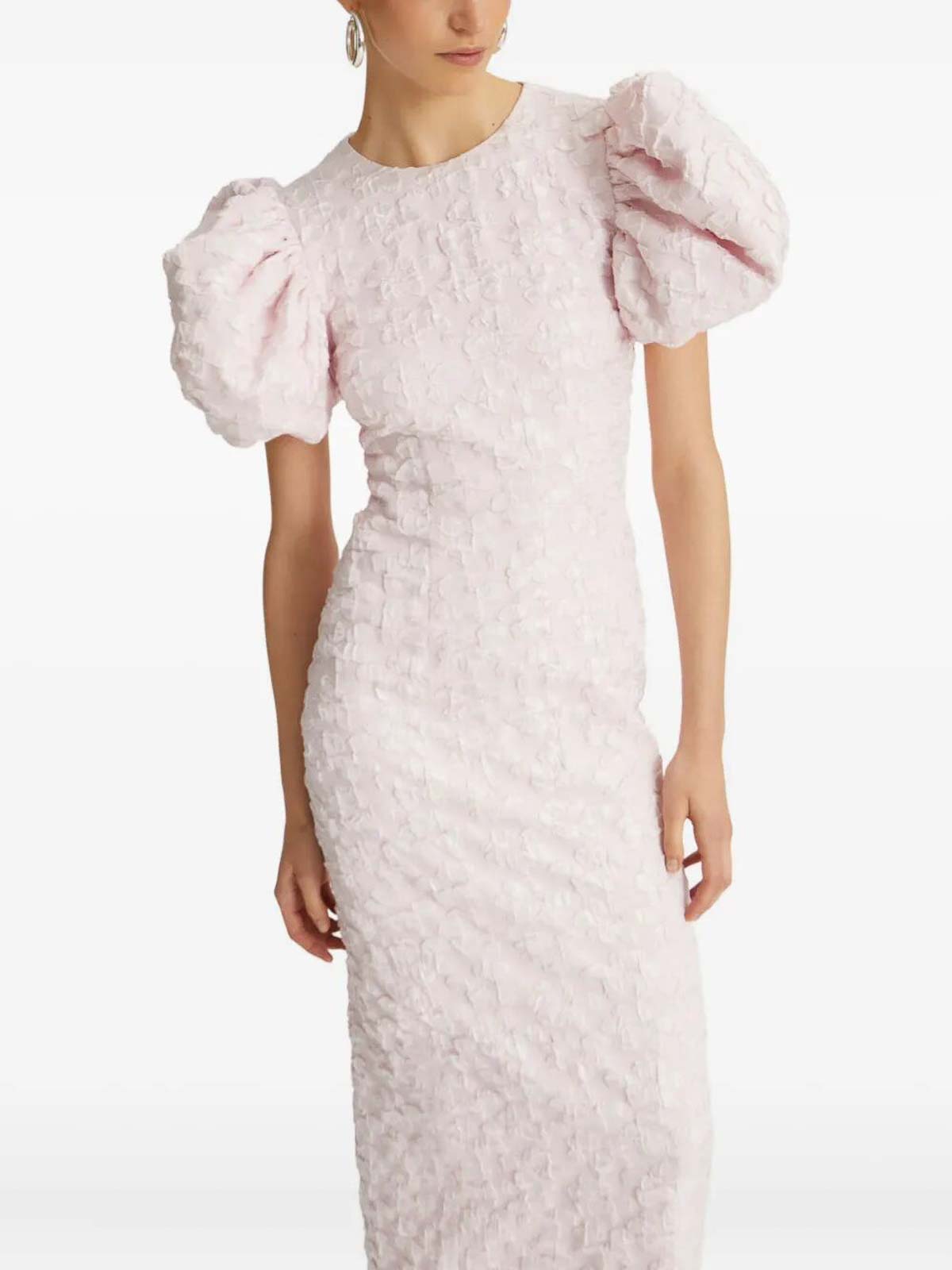 Rotate Birger Christensen Jacquard Midi Puffy Dress In Pink