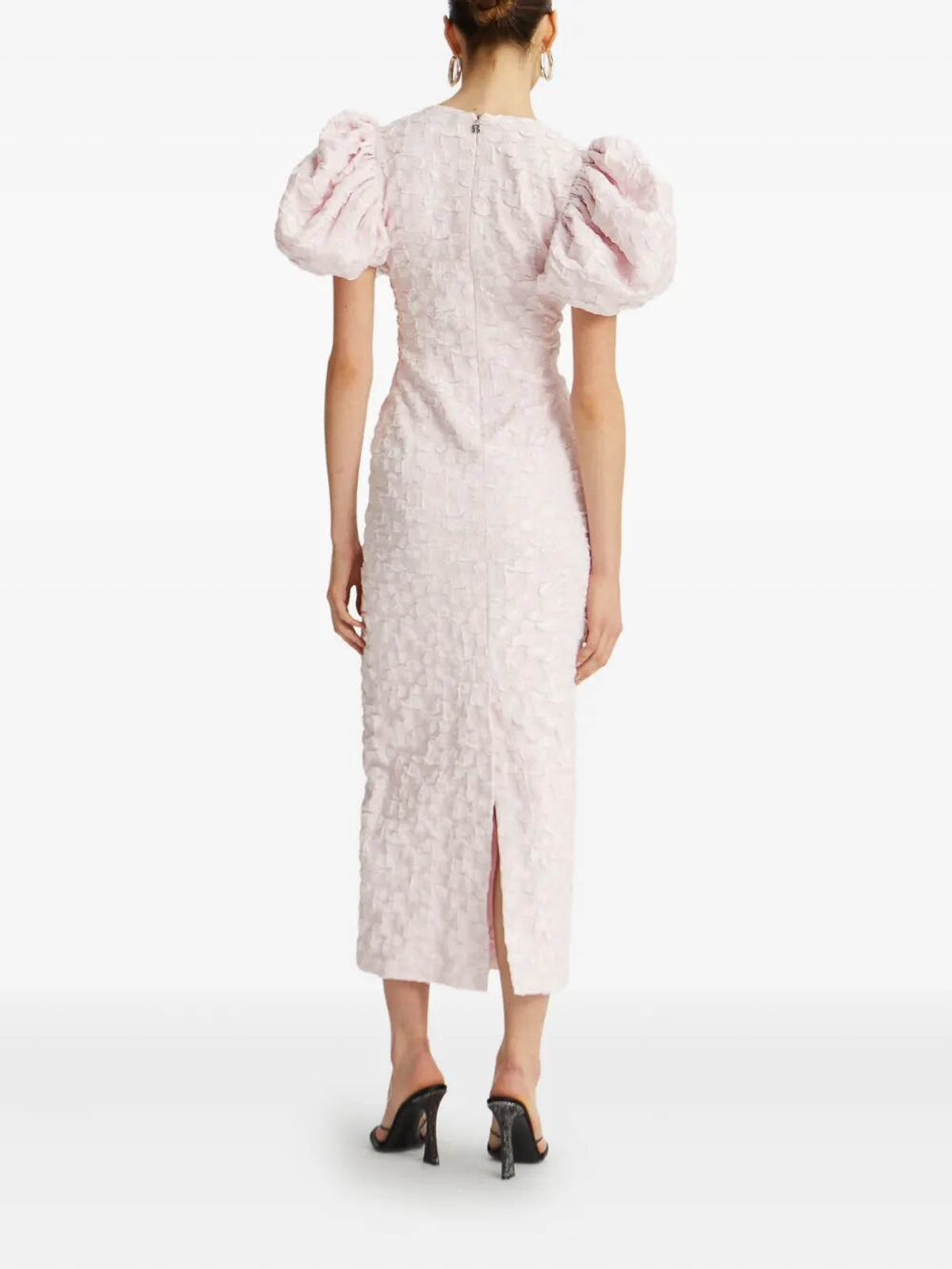 Rotate Birger Christensen Jacquard Midi Puffy Dress In Pink