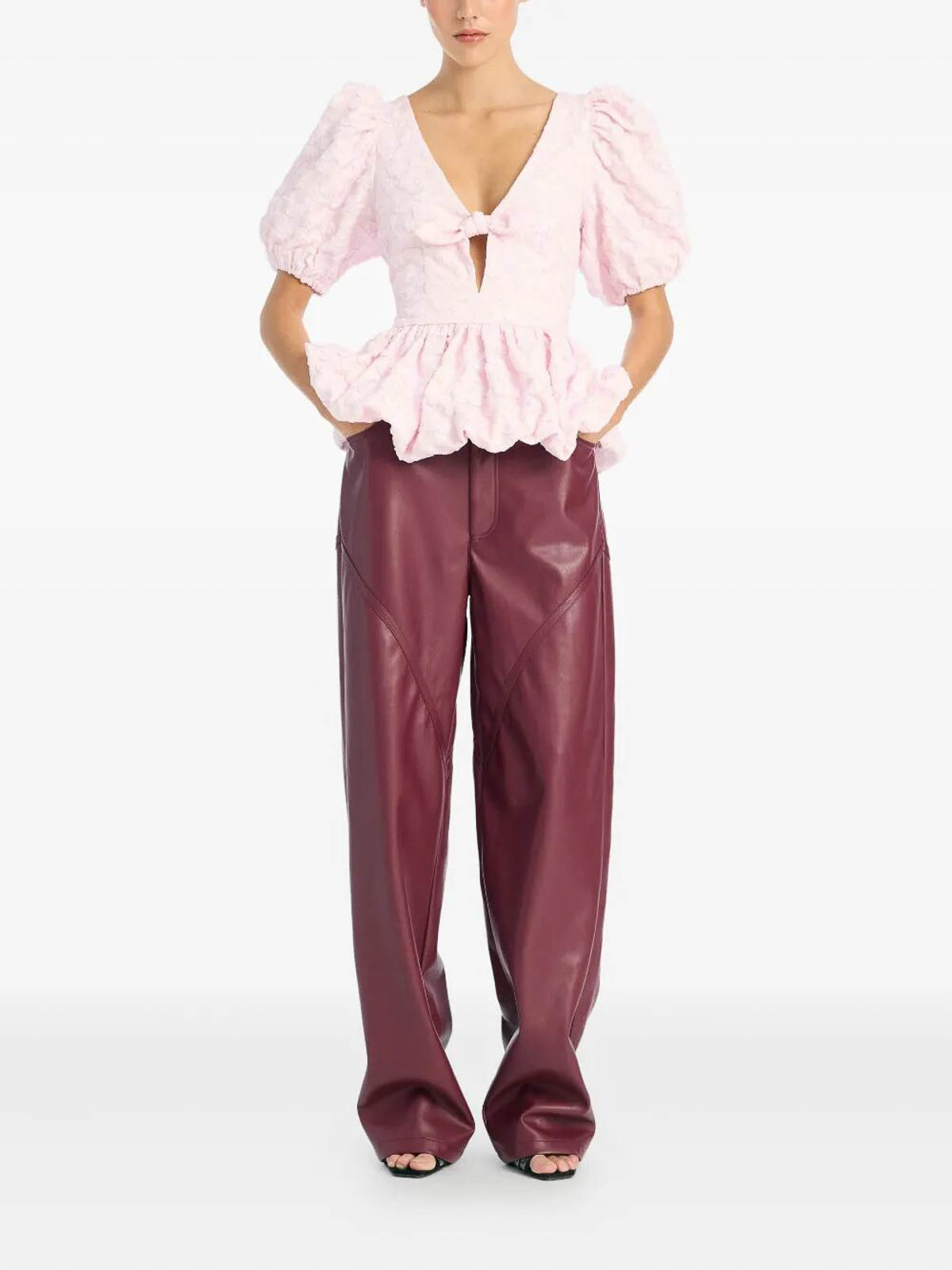 Rotate Birger Christensen Rotate Birgerchristensen Top With Puff Sleeves In Pink