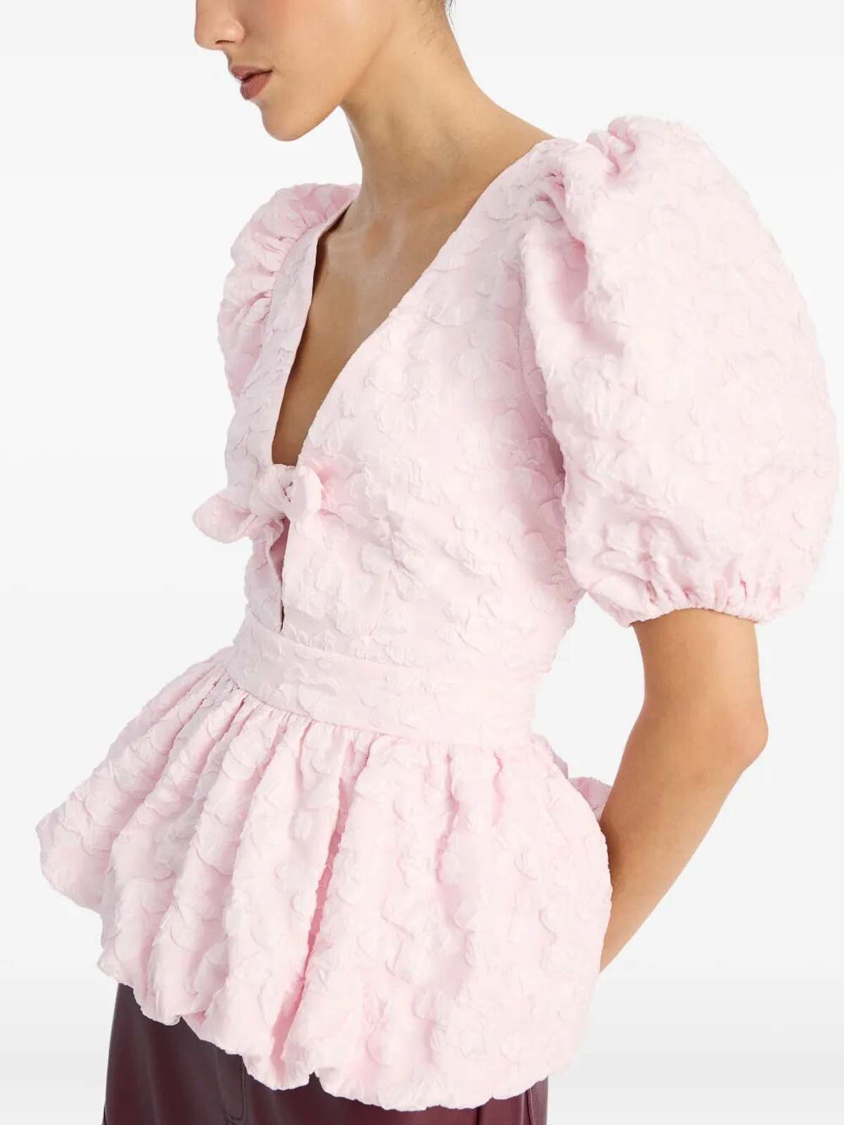 Rotate Birger Christensen Rotate Birgerchristensen Top With Puff Sleeves In Pink
