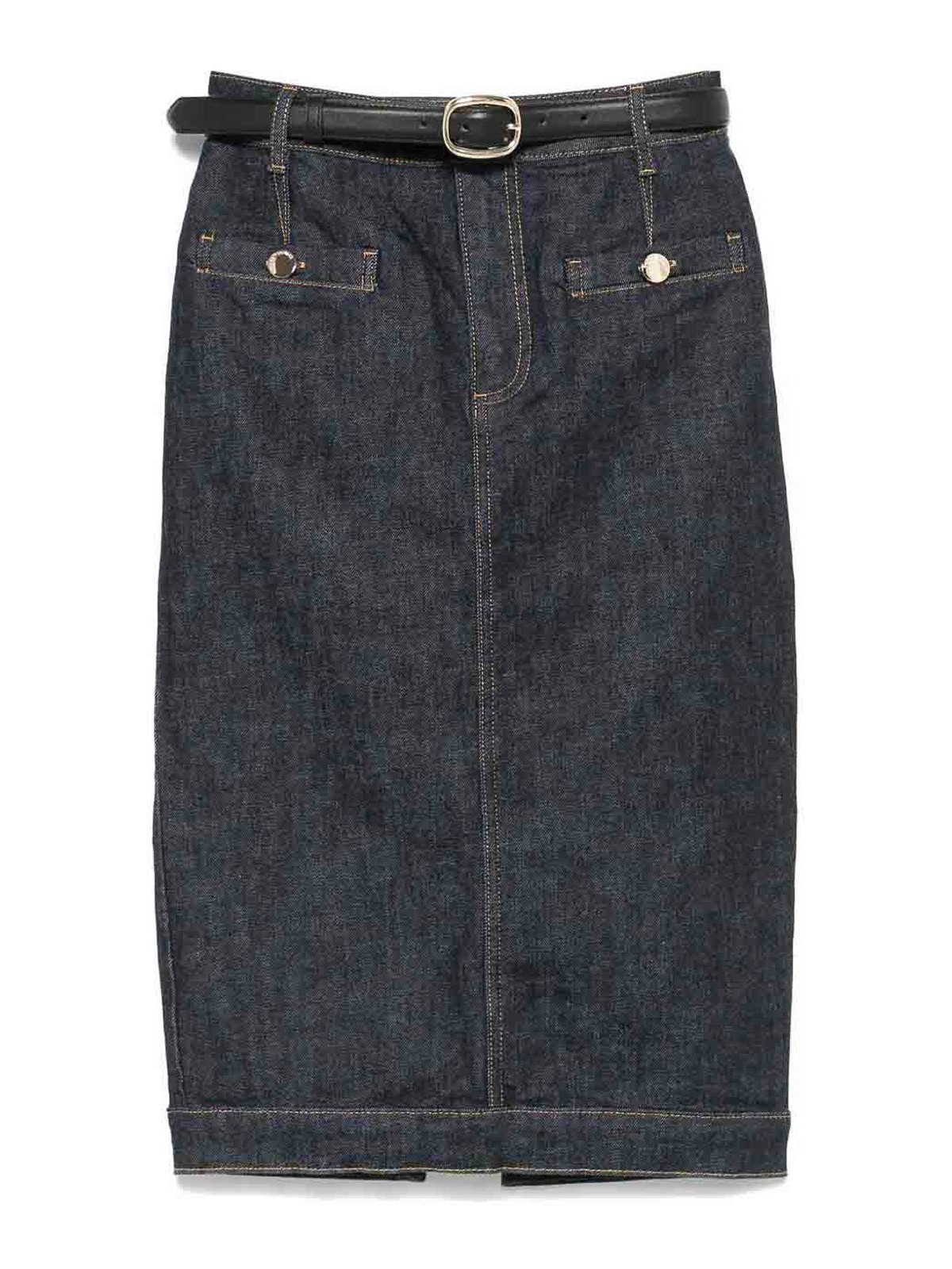 Self-portrait High-waisted Denim Midi Skirt In Blue
