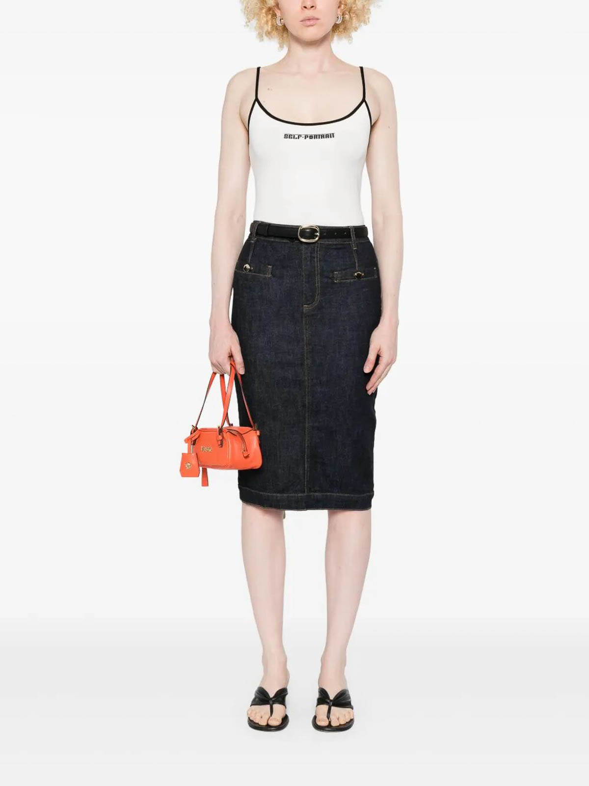 Self-portrait High-waisted Denim Midi Skirt In Blue