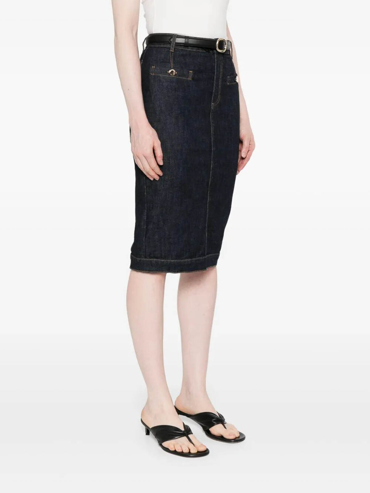 Self-portrait High-waisted Denim Midi Skirt In Blue